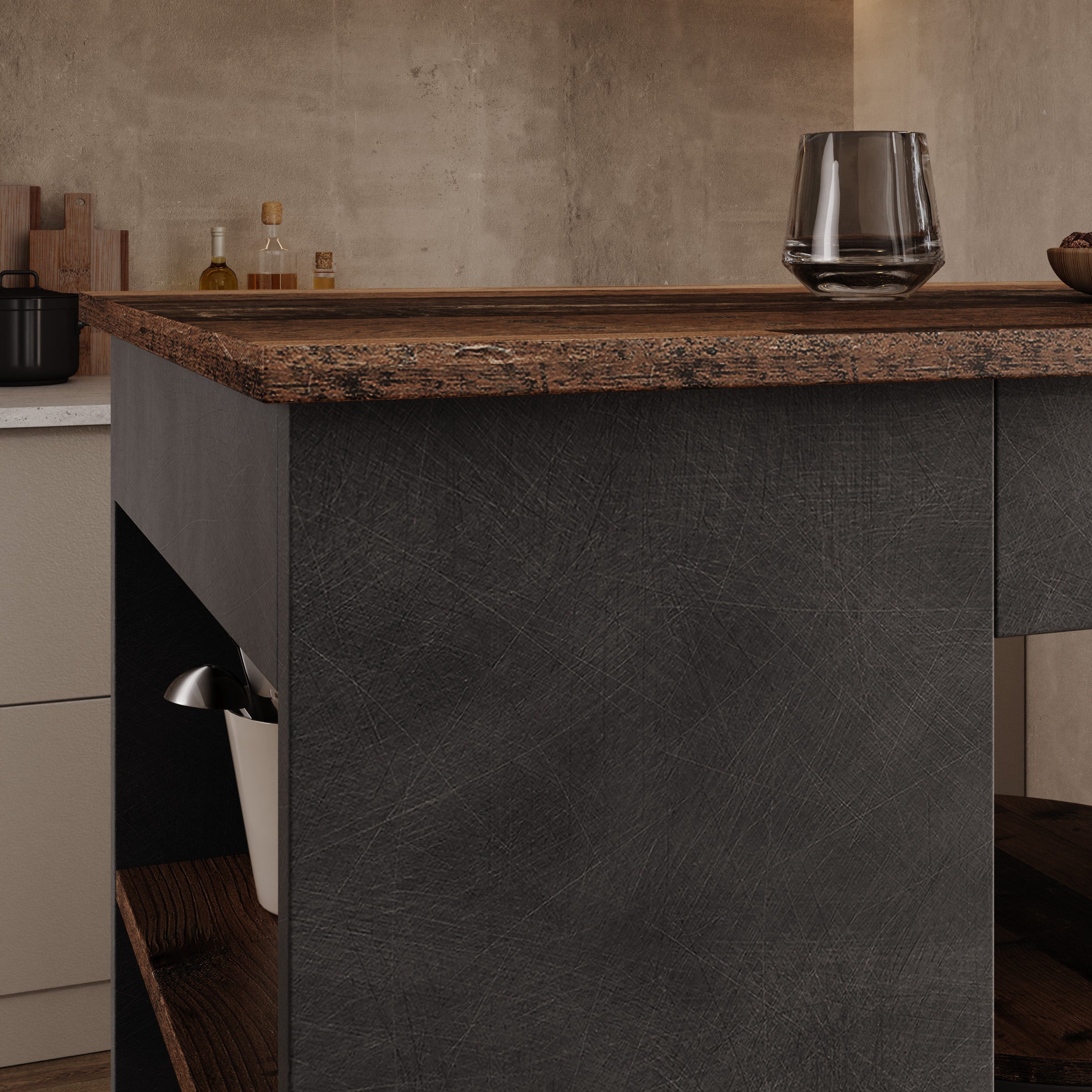 Montrell - Bartafel - Donker eikenpatroon/Grijs - 115x50x103 cm