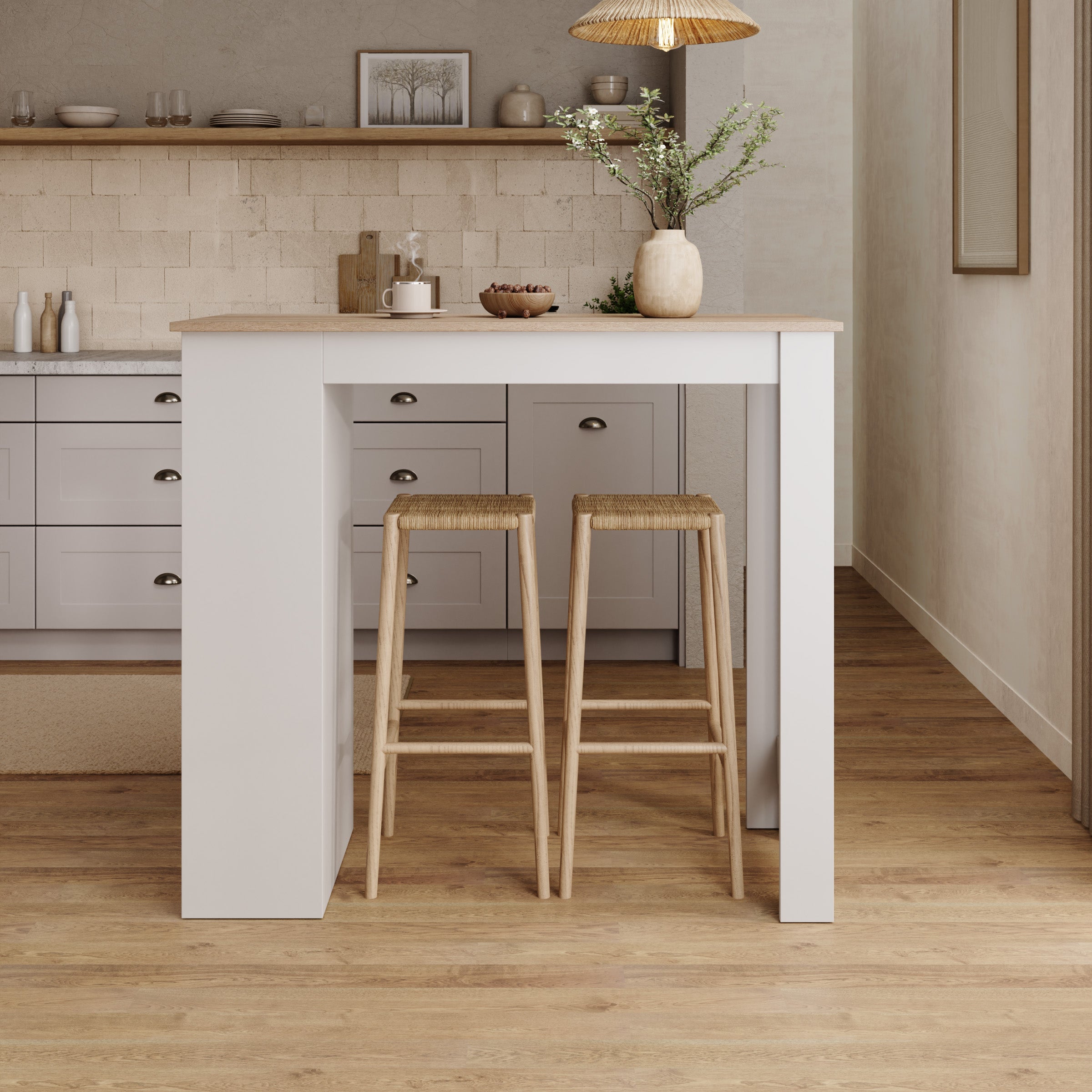Montrell - Bartafel - Eikenpatroon/Wit - 115x50x103 cm