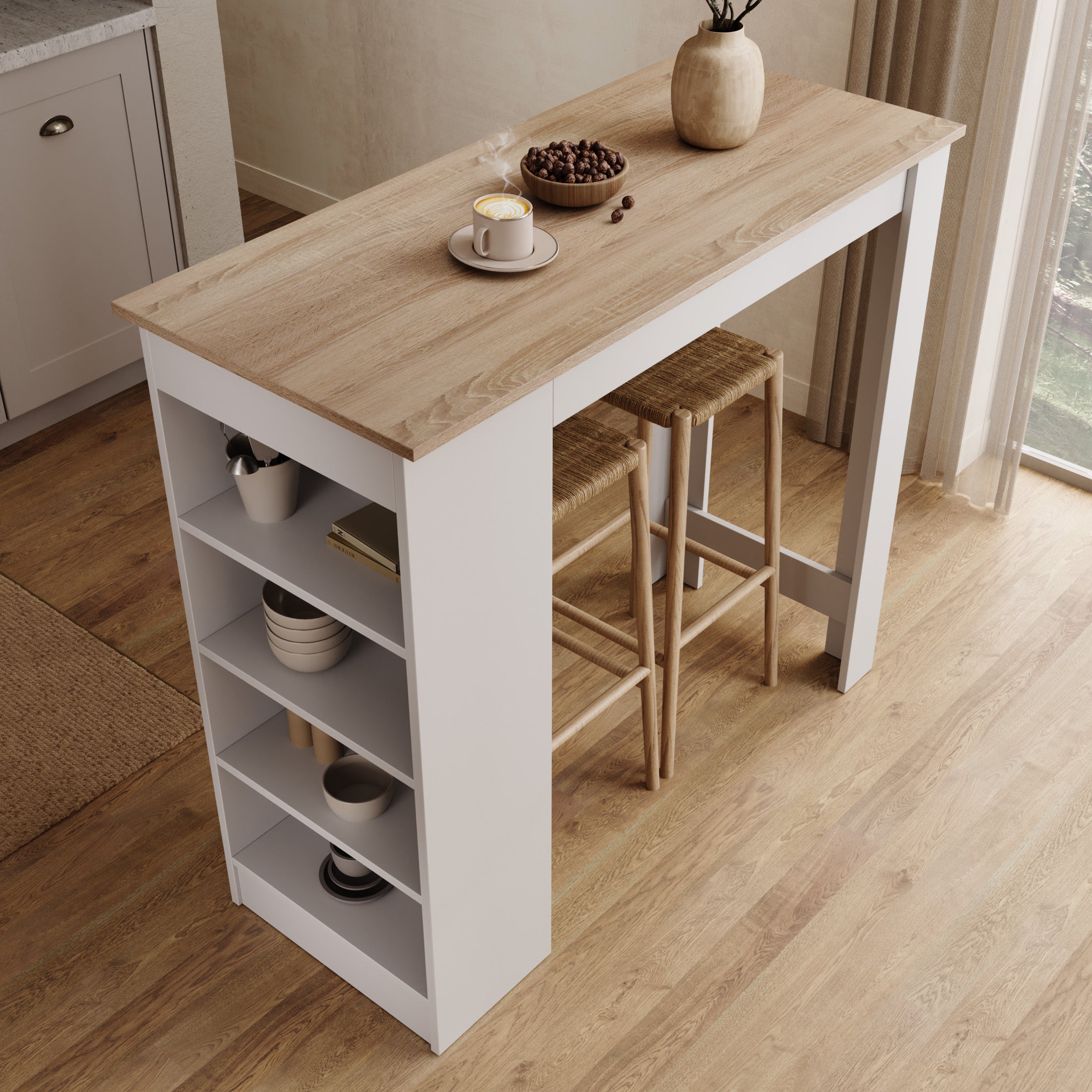 Montrell - Bartafel - Eikenpatroon/Wit - 115x50x103 cm