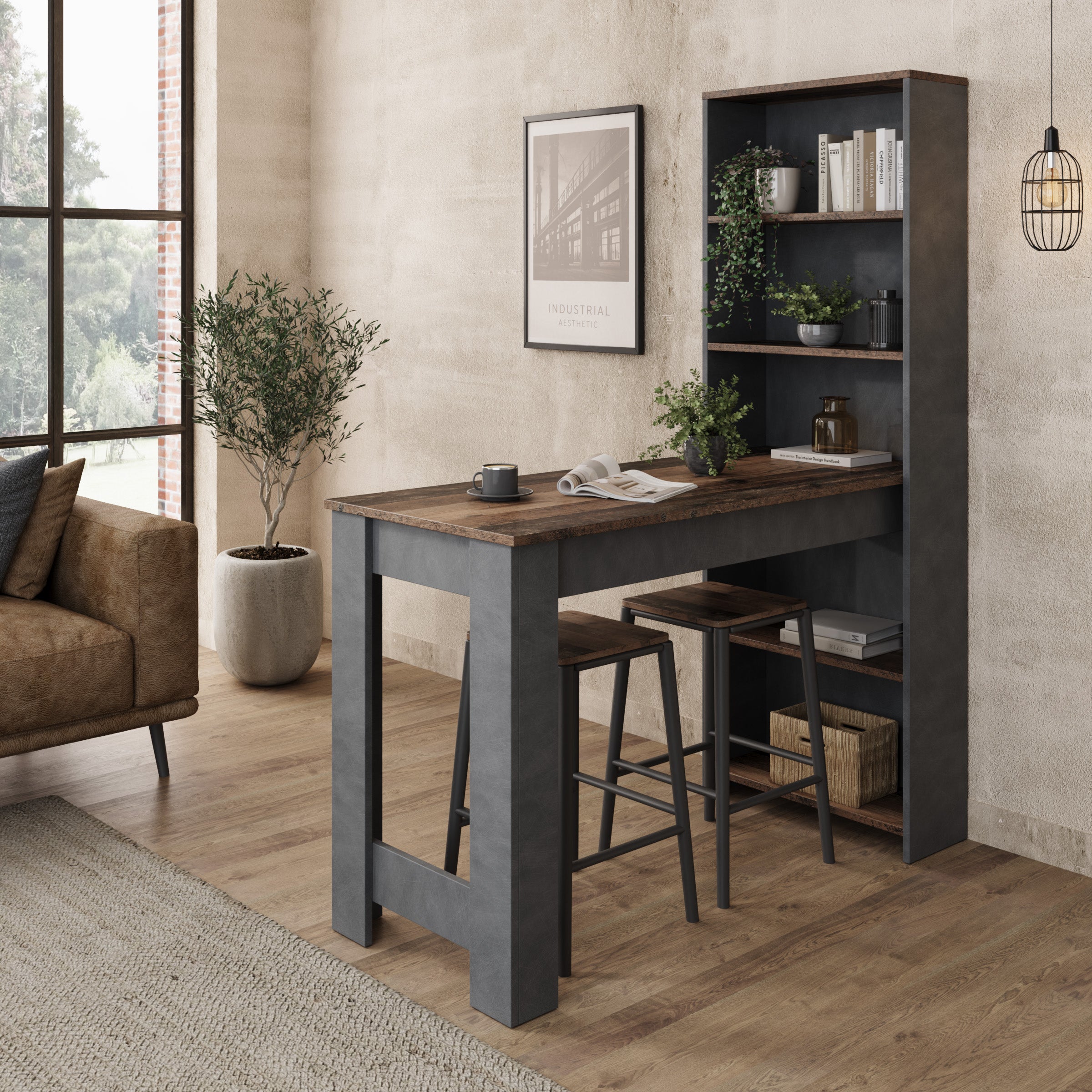 Montrell - Eetkamertafel - Donker eikenpatroon/Grijs - 120x54x154 cm