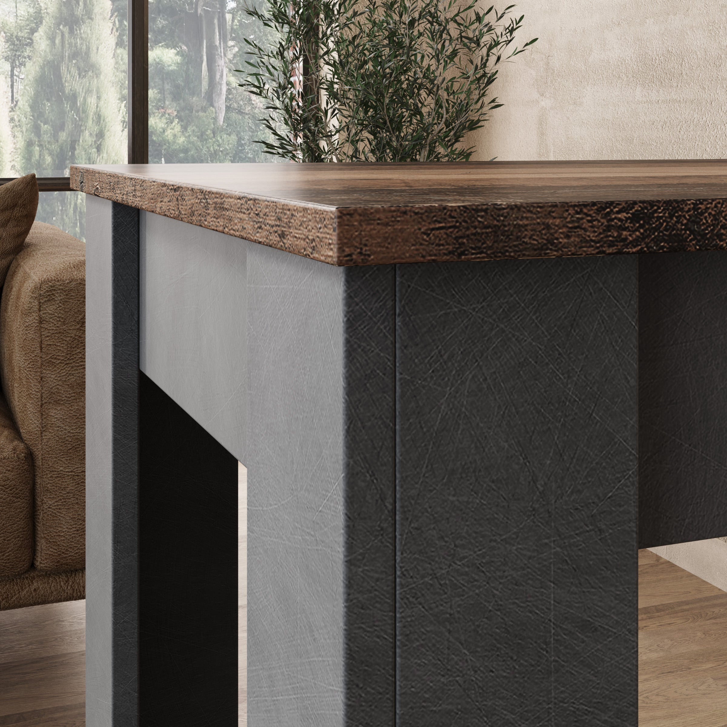 Montrell - Eetkamertafel - Donker eikenpatroon/Grijs - 120x54x154 cm