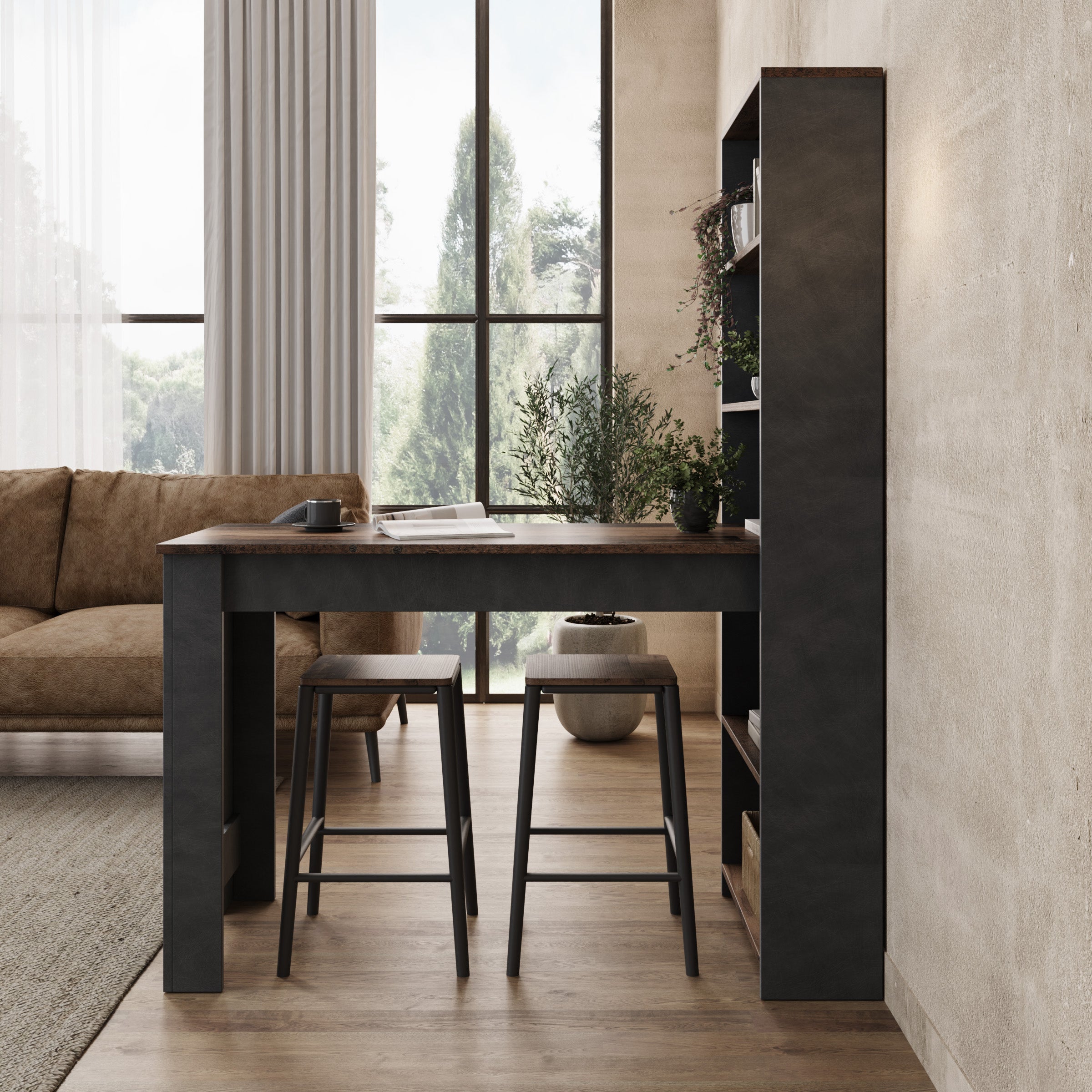 Montrell - Eetkamertafel - Donker eikenpatroon/Grijs - 120x54x154 cm
