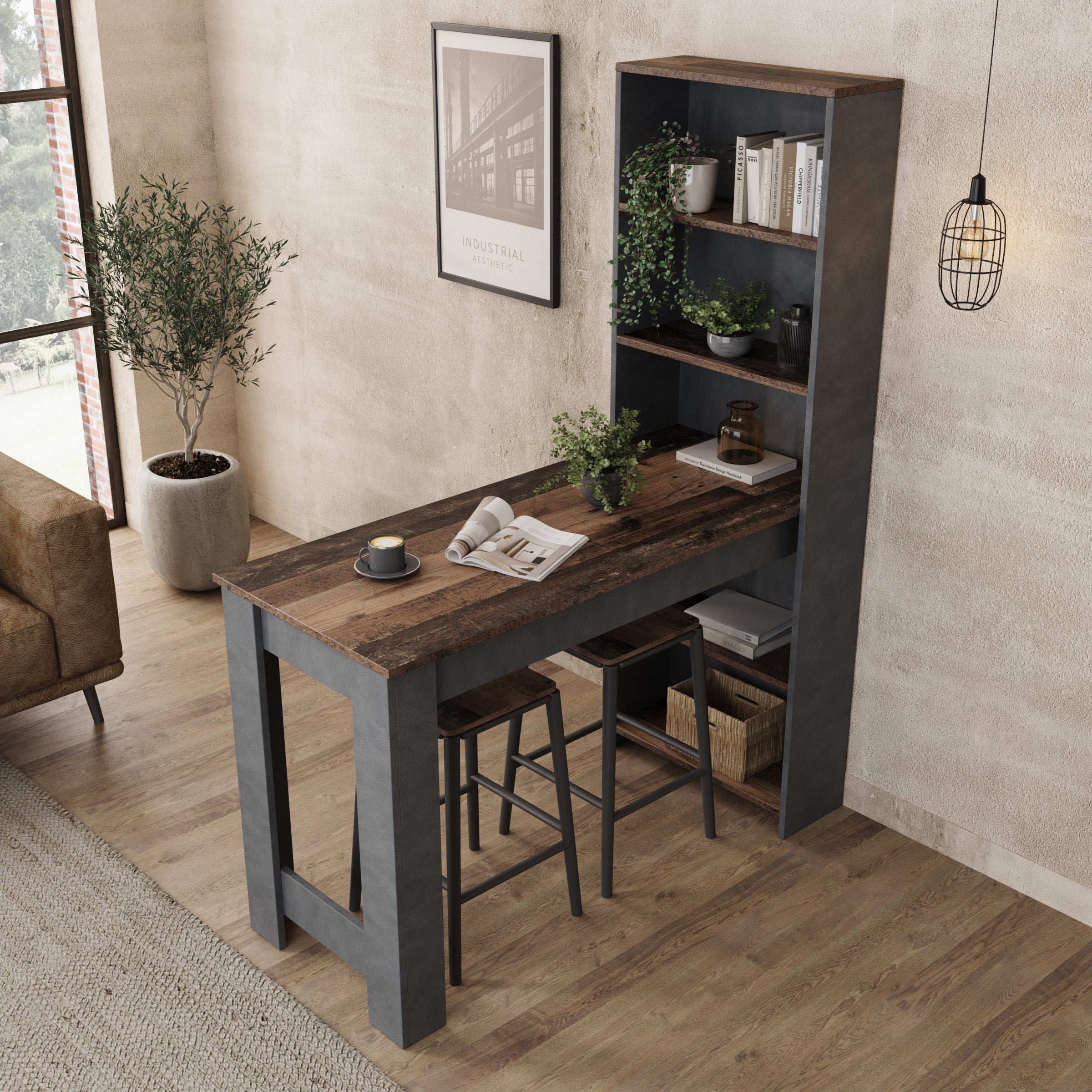 Montrell - Eetkamertafel - Donker eikenpatroon/Grijs - 120x54x154 cm