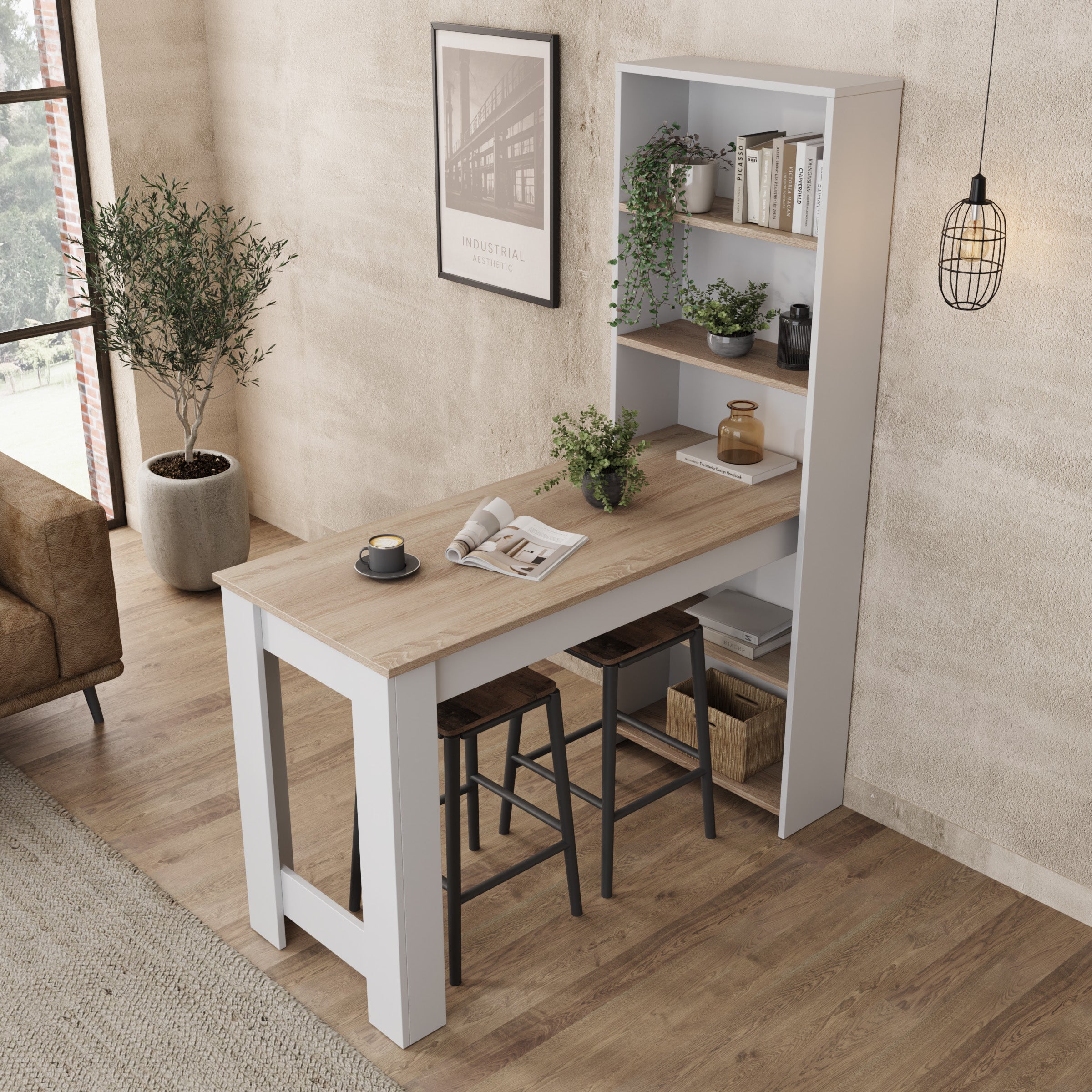Montrell - Eetkamertafel - Eikenpatroon/Wit - 120x54x154 cm