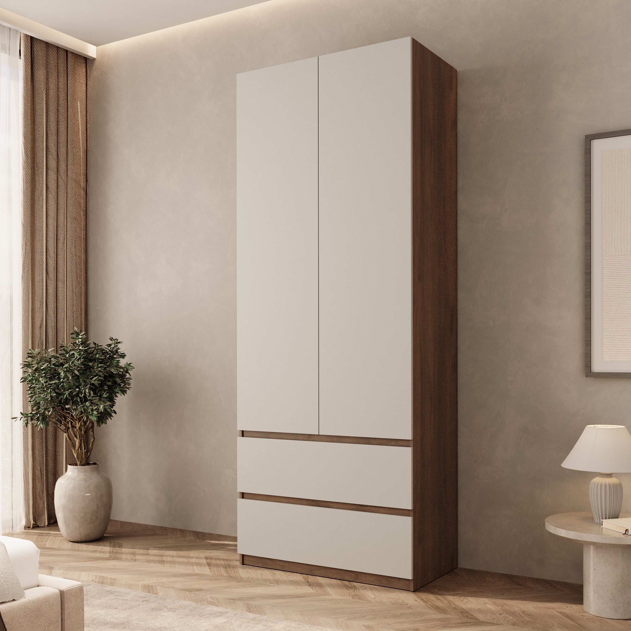 Montreux - Kledingkast 2-deurs - Beige/Walnootpatroon - 90x50x231 cm