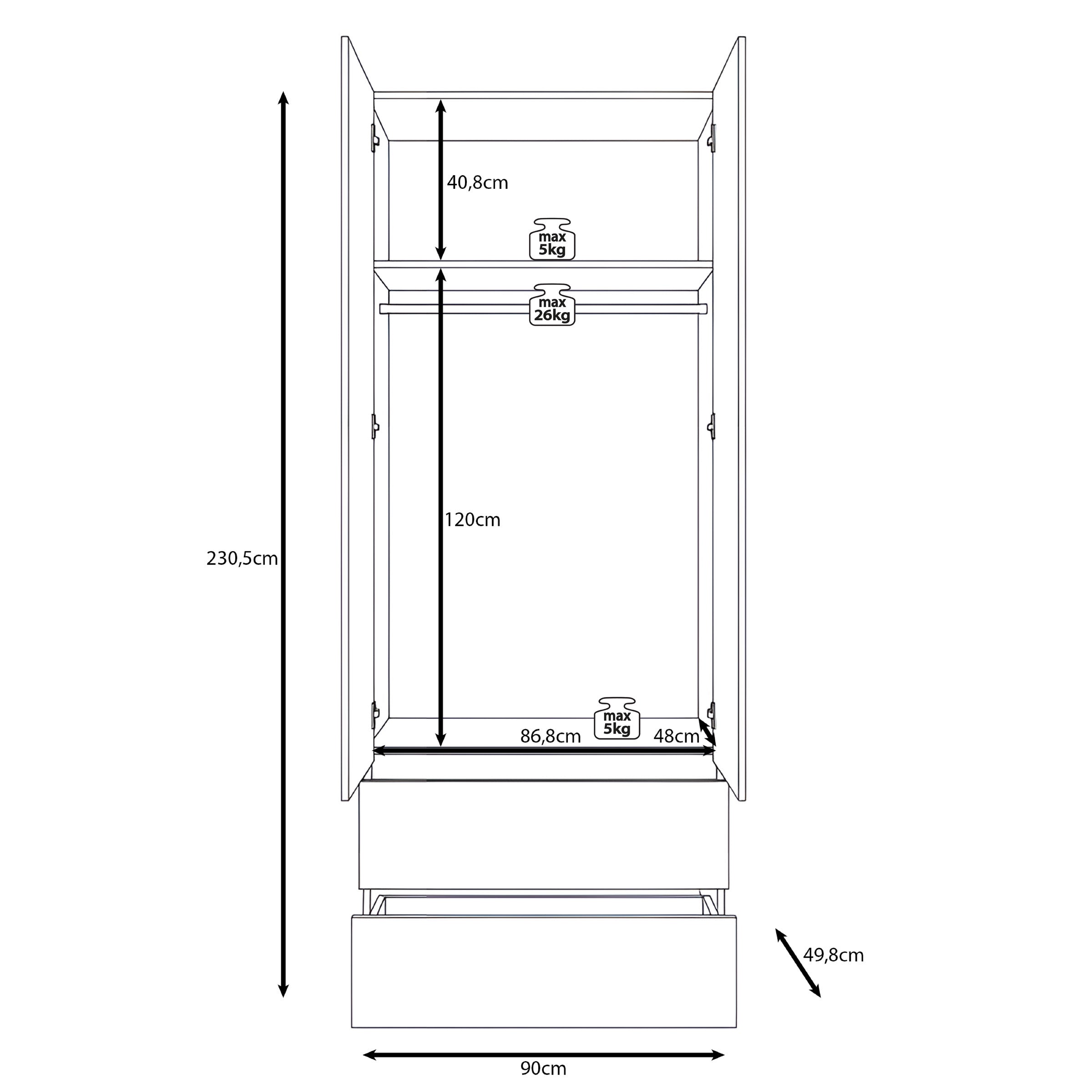 Montreux - Kledingkast 2-deurs - Beige/Walnootpatroon - 90x50x231 cm