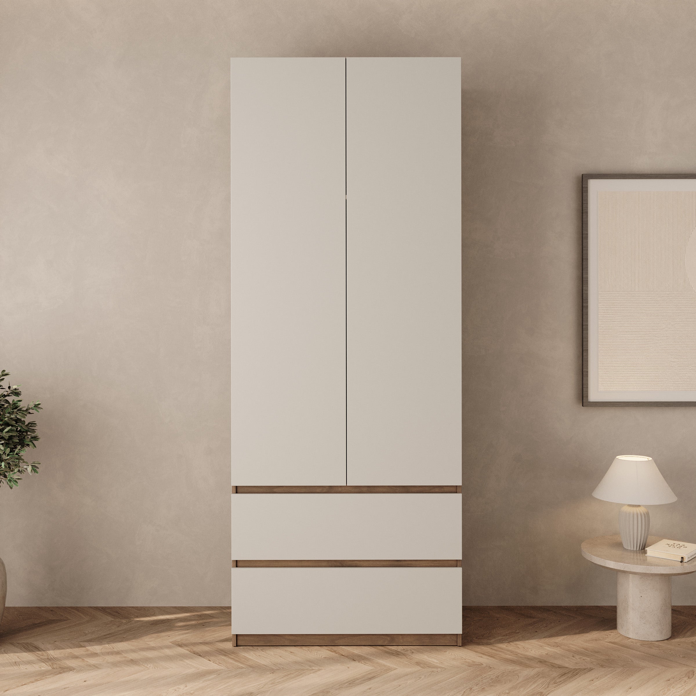 Montreux - Kledingkast 2-deurs - Beige/Walnootpatroon - 90x50x231 cm