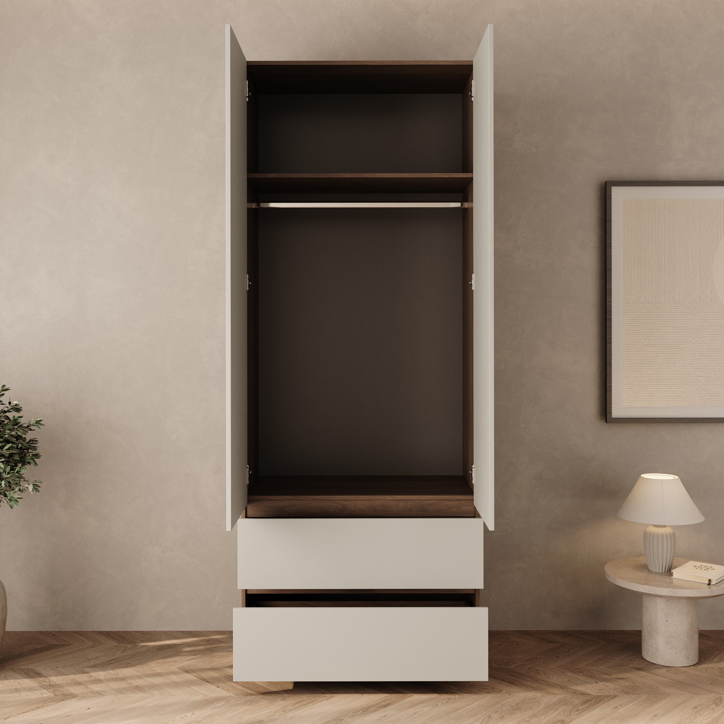 Montreux - Kledingkast 2-deurs - Beige/Walnootpatroon - 90x50x231 cm