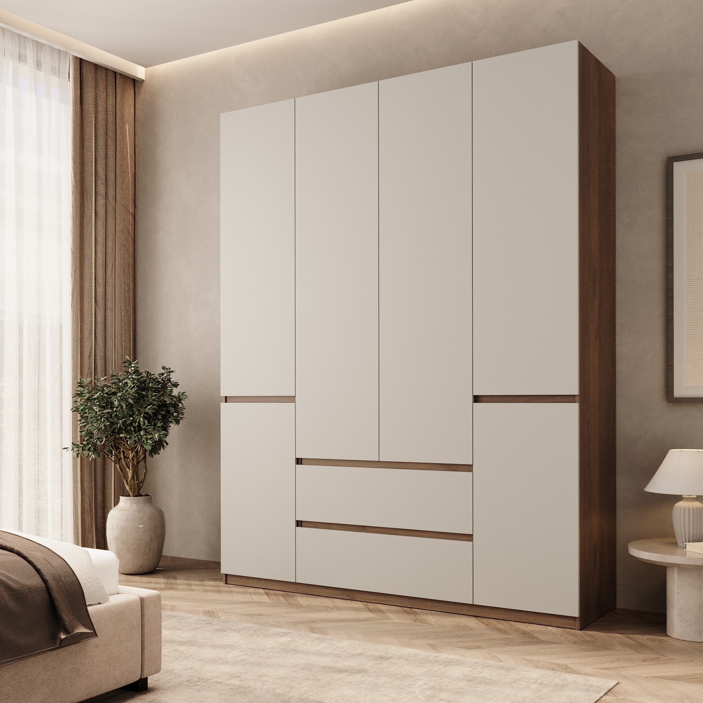 Montreux - Kledingkast 6-deurs - Beige/Walnootpatroon - 180x50x231 cm