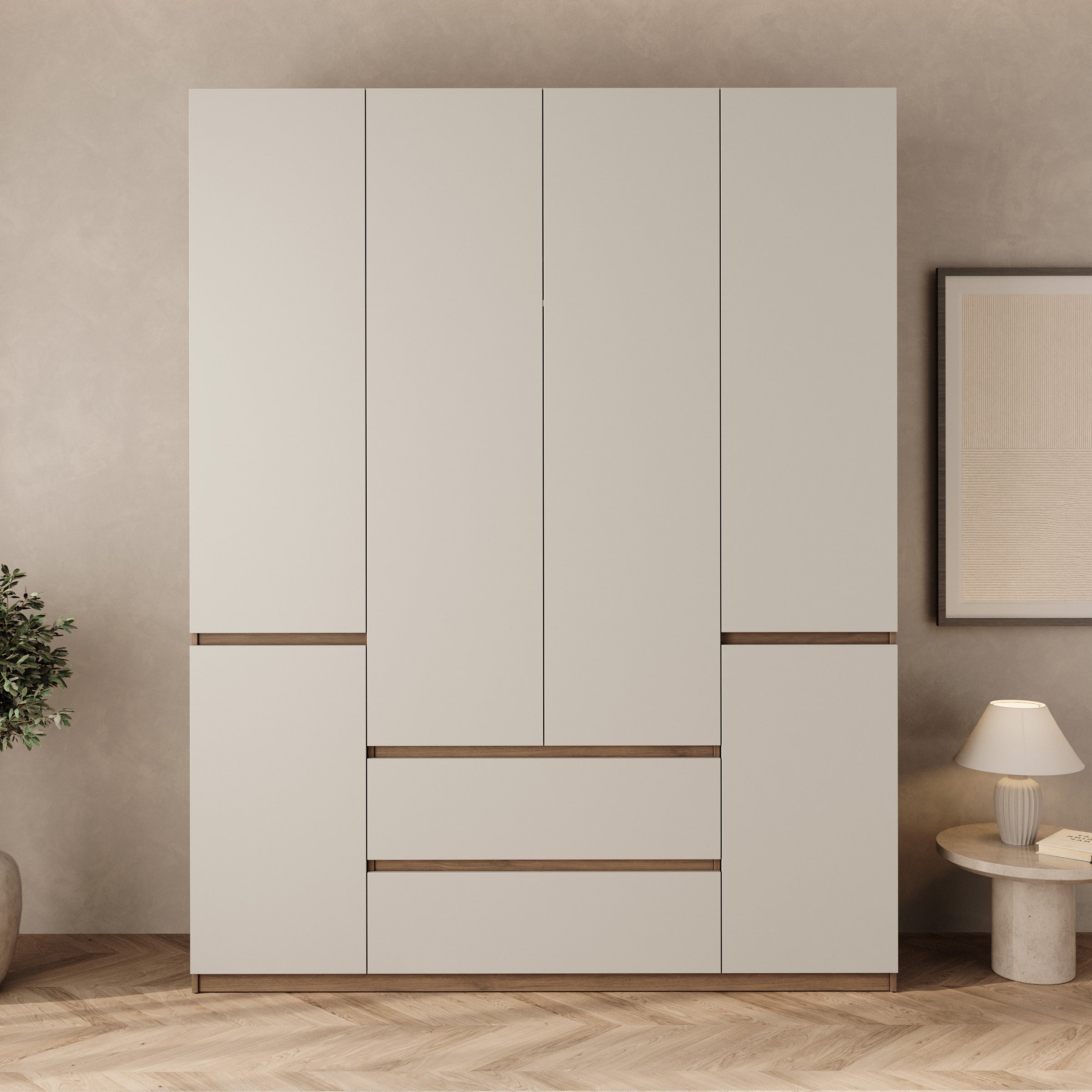 Montreux - Kledingkast 6-deurs - Beige/Walnootpatroon - 180x50x231 cm