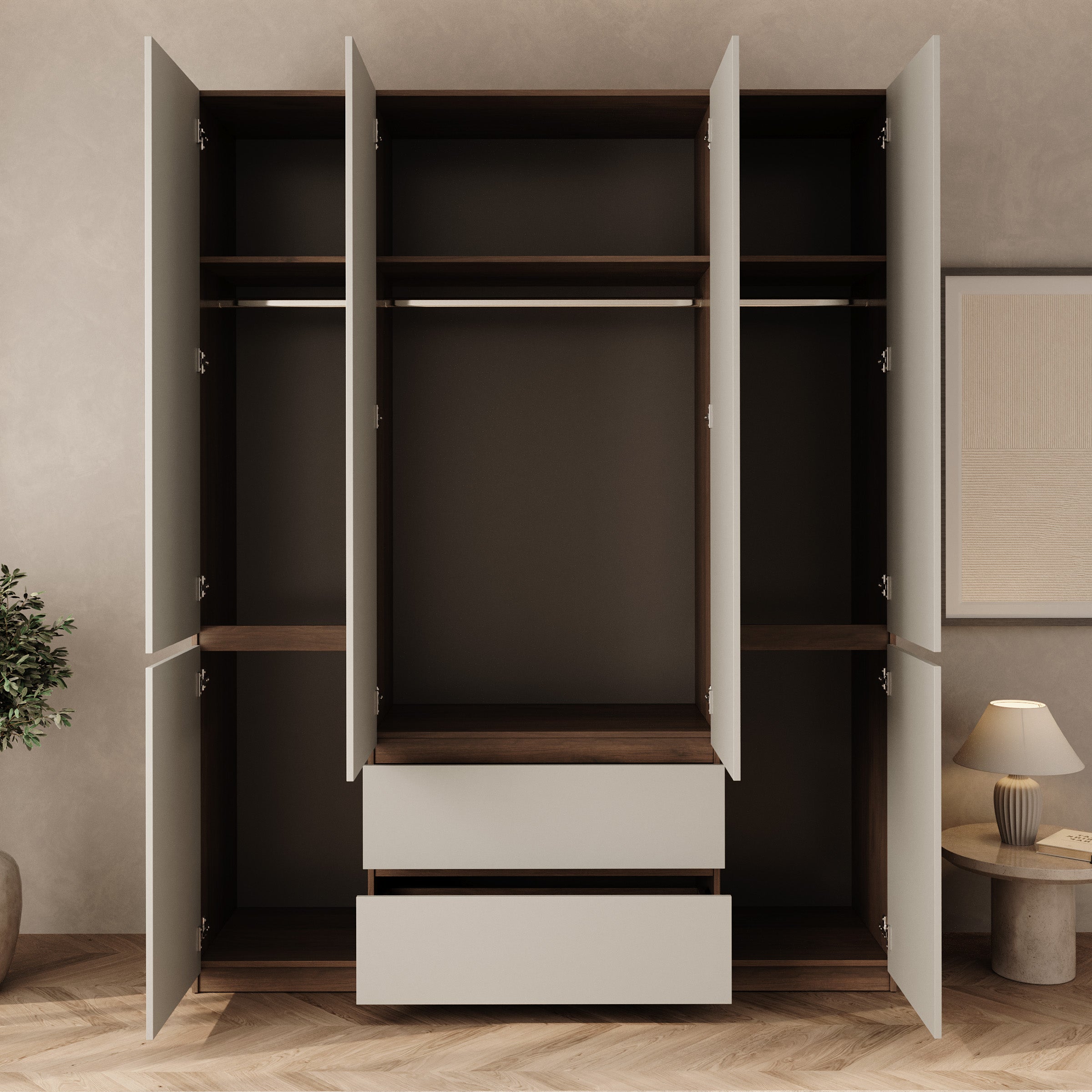 Montreux - Kledingkast 6-deurs - Beige/Walnootpatroon - 180x50x231 cm
