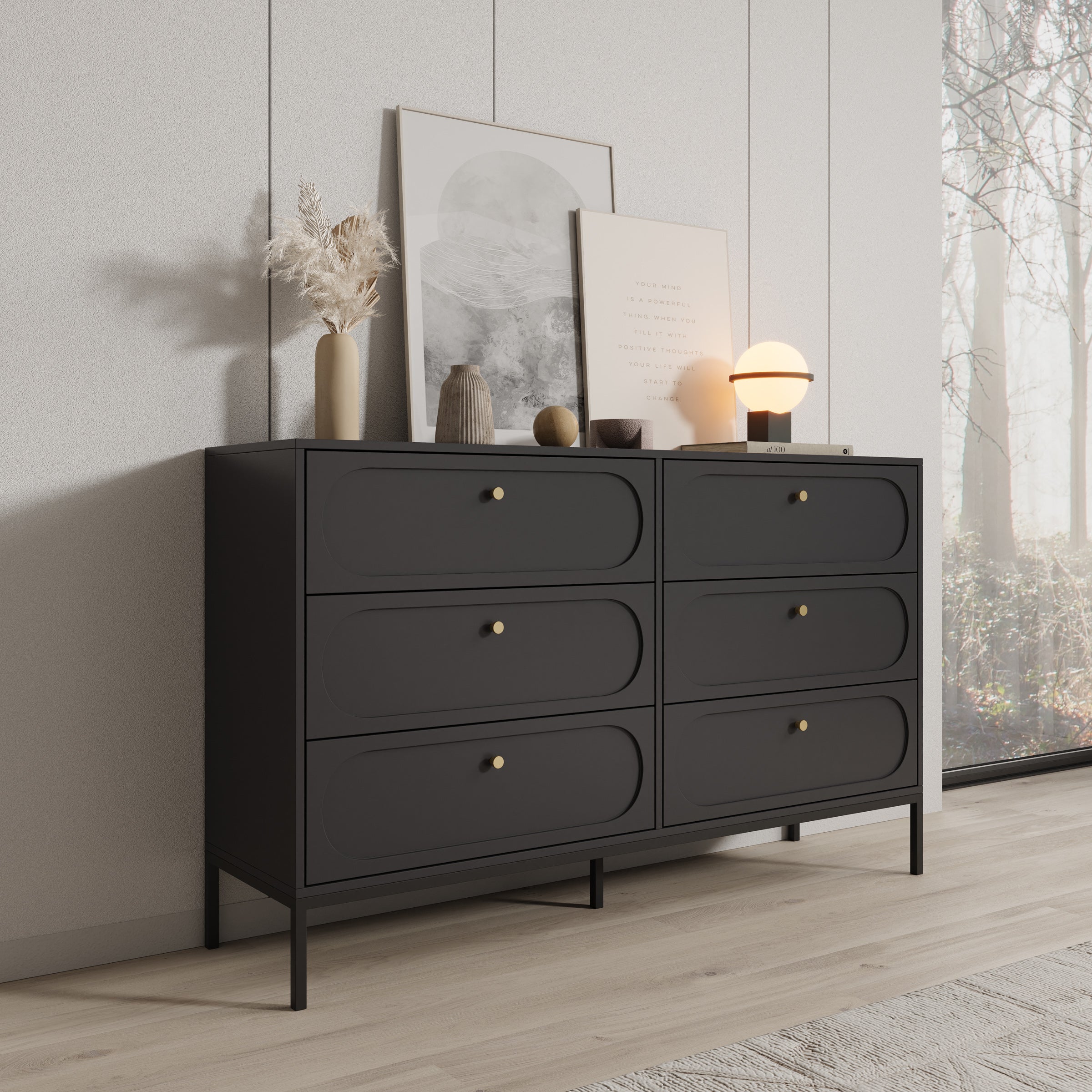 Montserrat - Ladekast 6 lades - Zwart - 150x40x92 cm