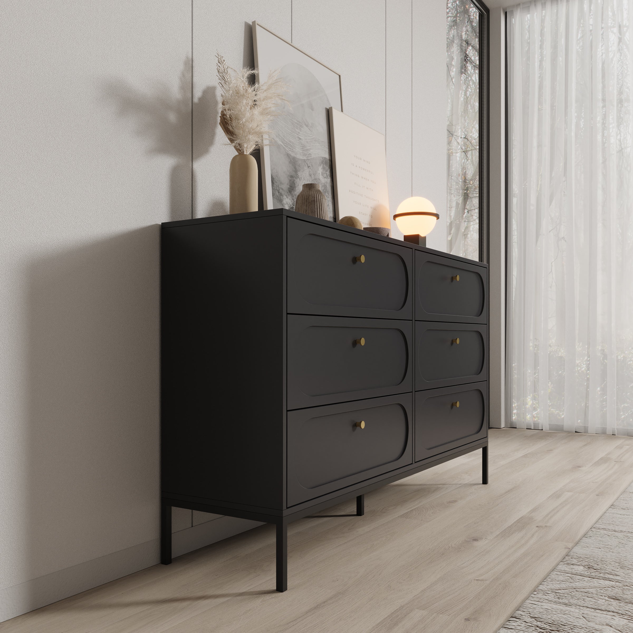 Montserrat - Ladekast 6 lades - Zwart - 150x40x92 cm