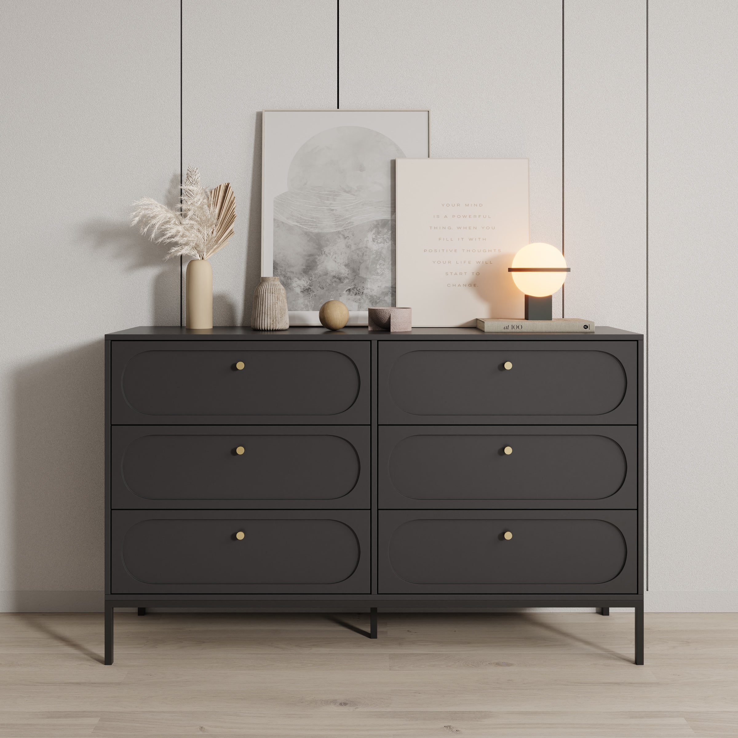 Montserrat - Ladekast 6 lades - Zwart - 150x40x92 cm