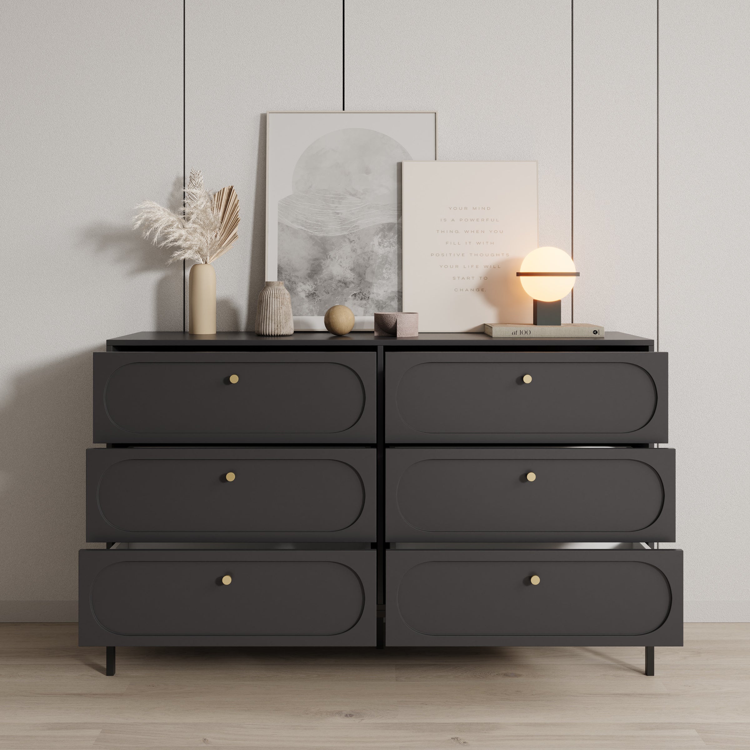 Montserrat - Ladekast 6 lades - Zwart - 150x40x92 cm