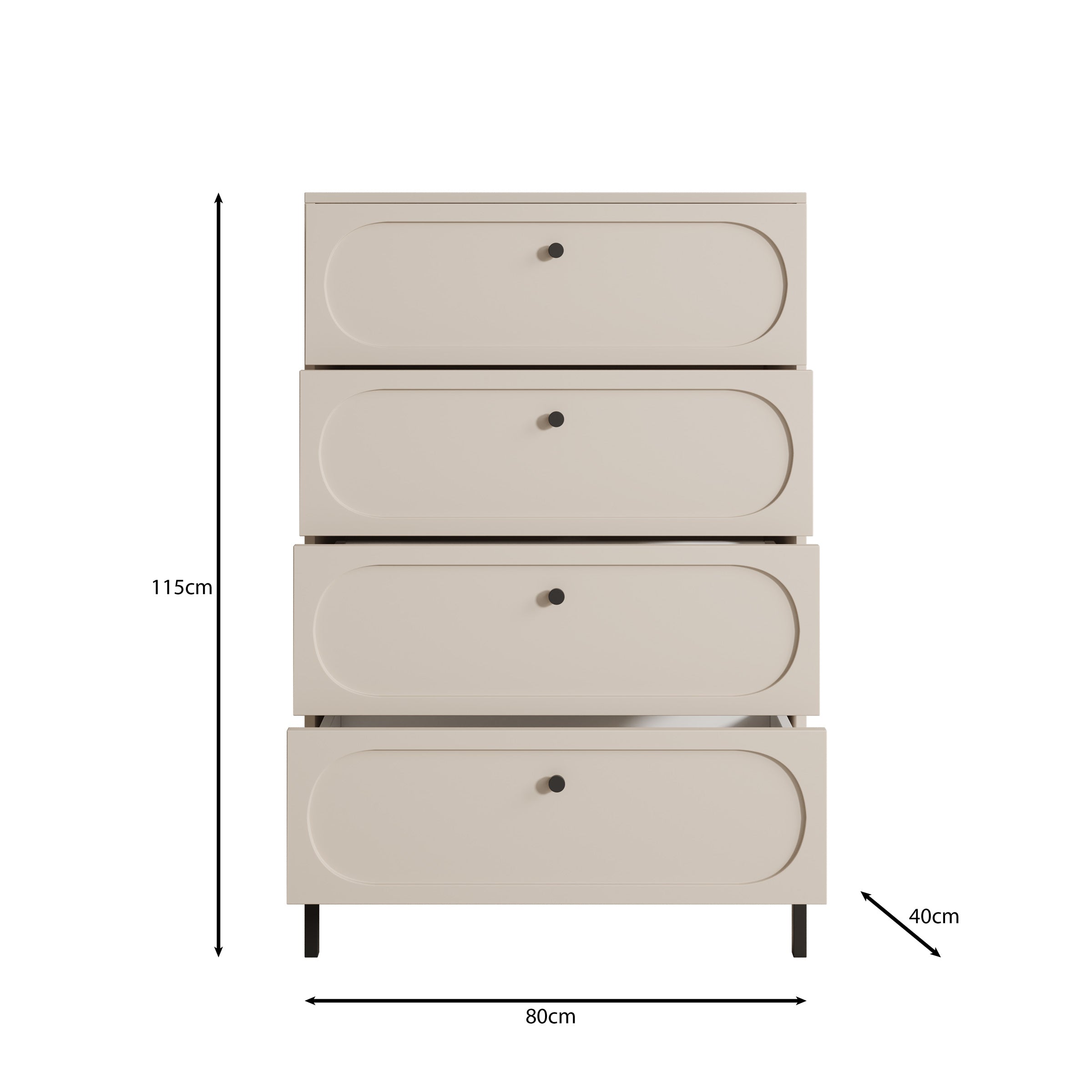 Montserrat - Ladekast met 4 lades - Zwart - 80x40x115 cm