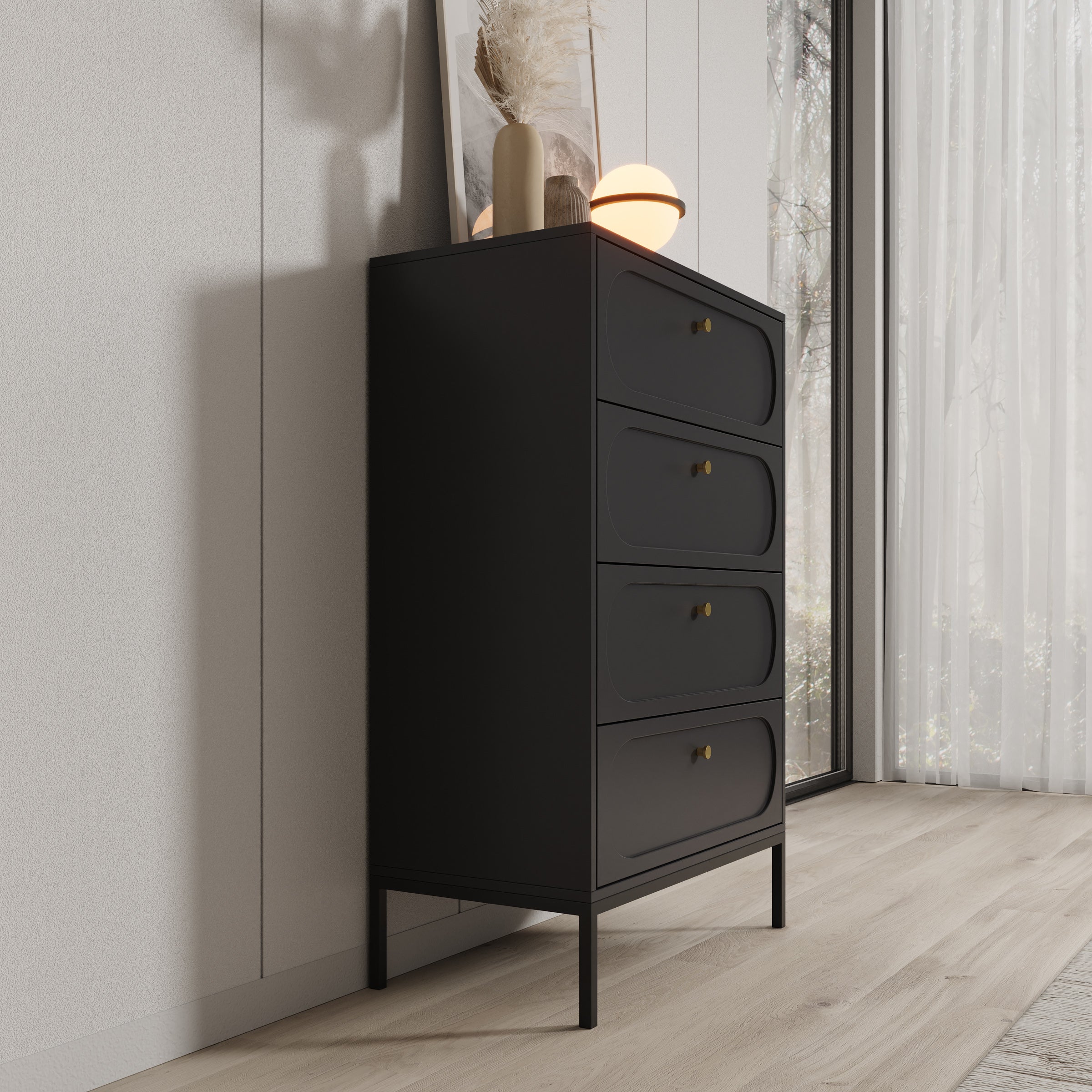 Montserrat - Ladekast met 4 lades - Zwart - 80x40x115 cm