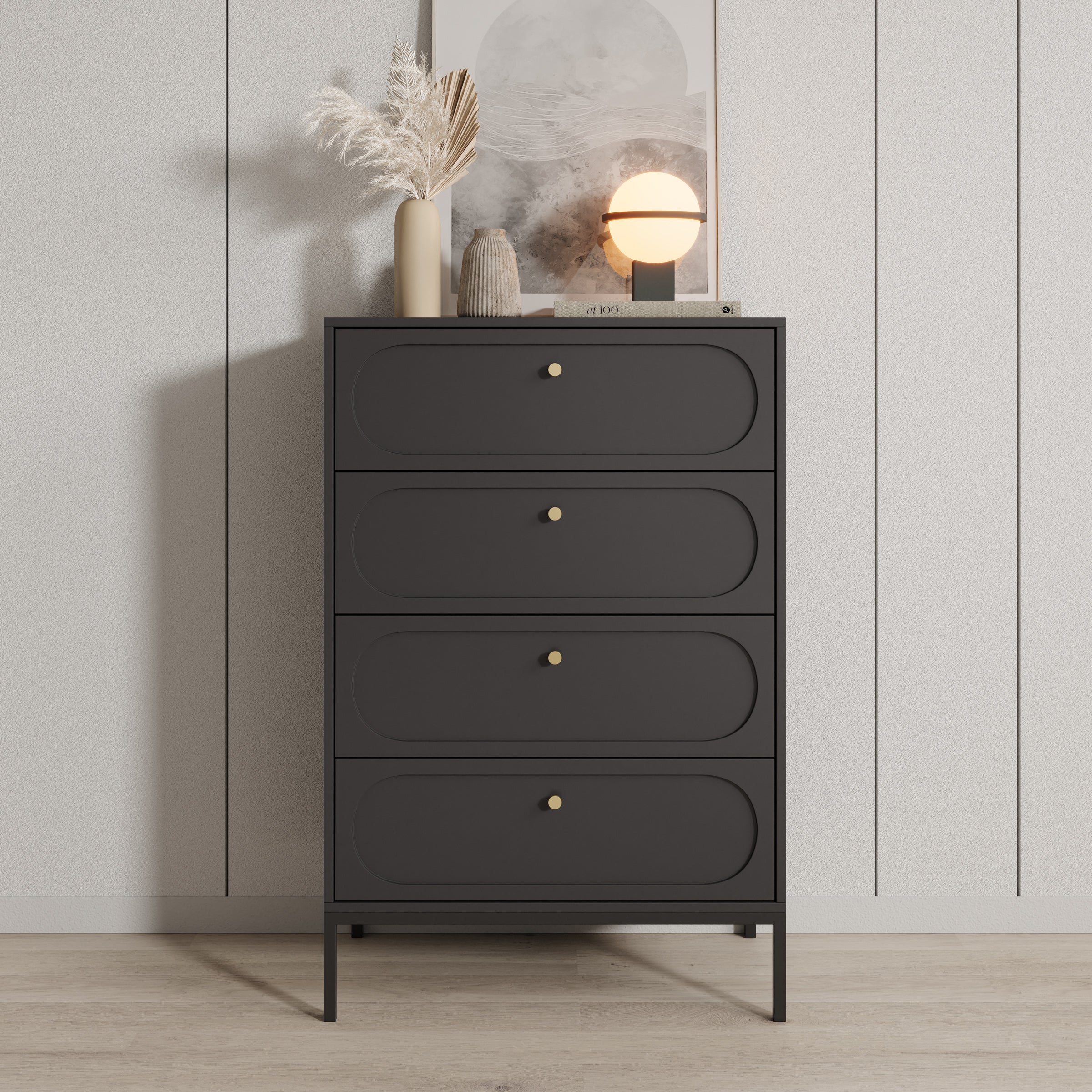 Montserrat - Ladekast met 4 lades - Zwart - 80x40x115 cm