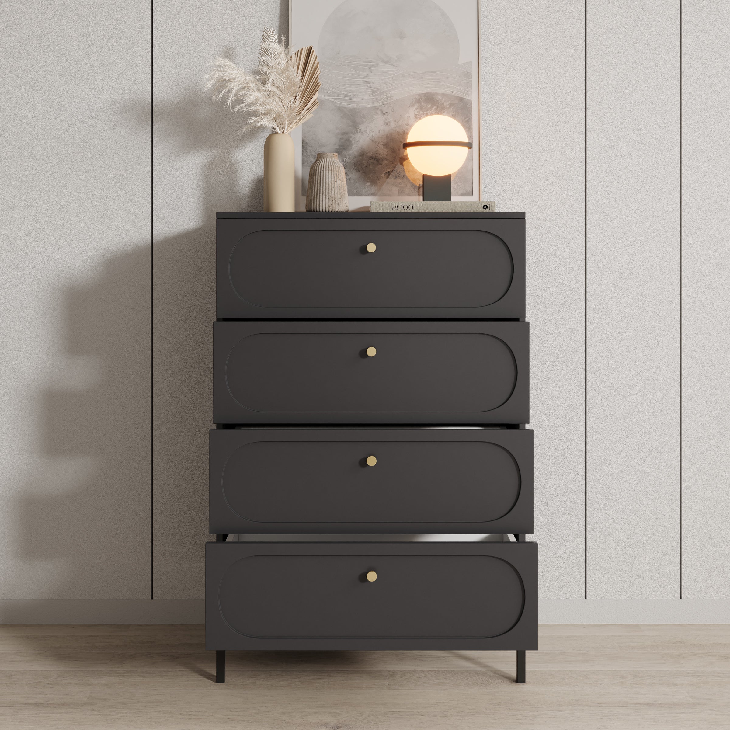 Montserrat - Ladekast met 4 lades - Zwart - 80x40x115 cm