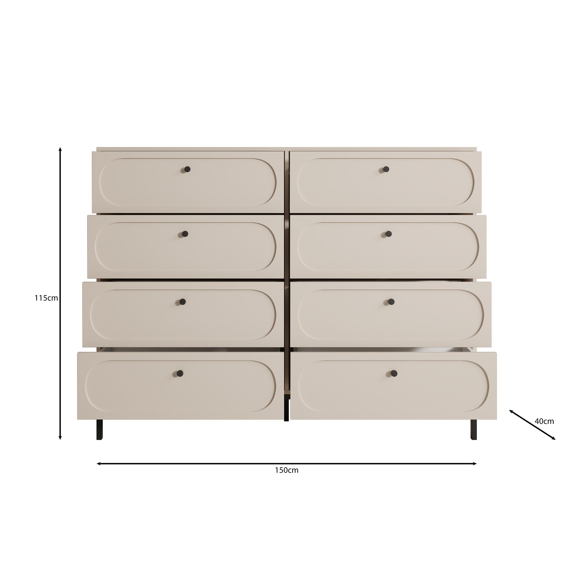 Montserrat - Ladekast met 8 lades - Zwart - 150x40x115 cm