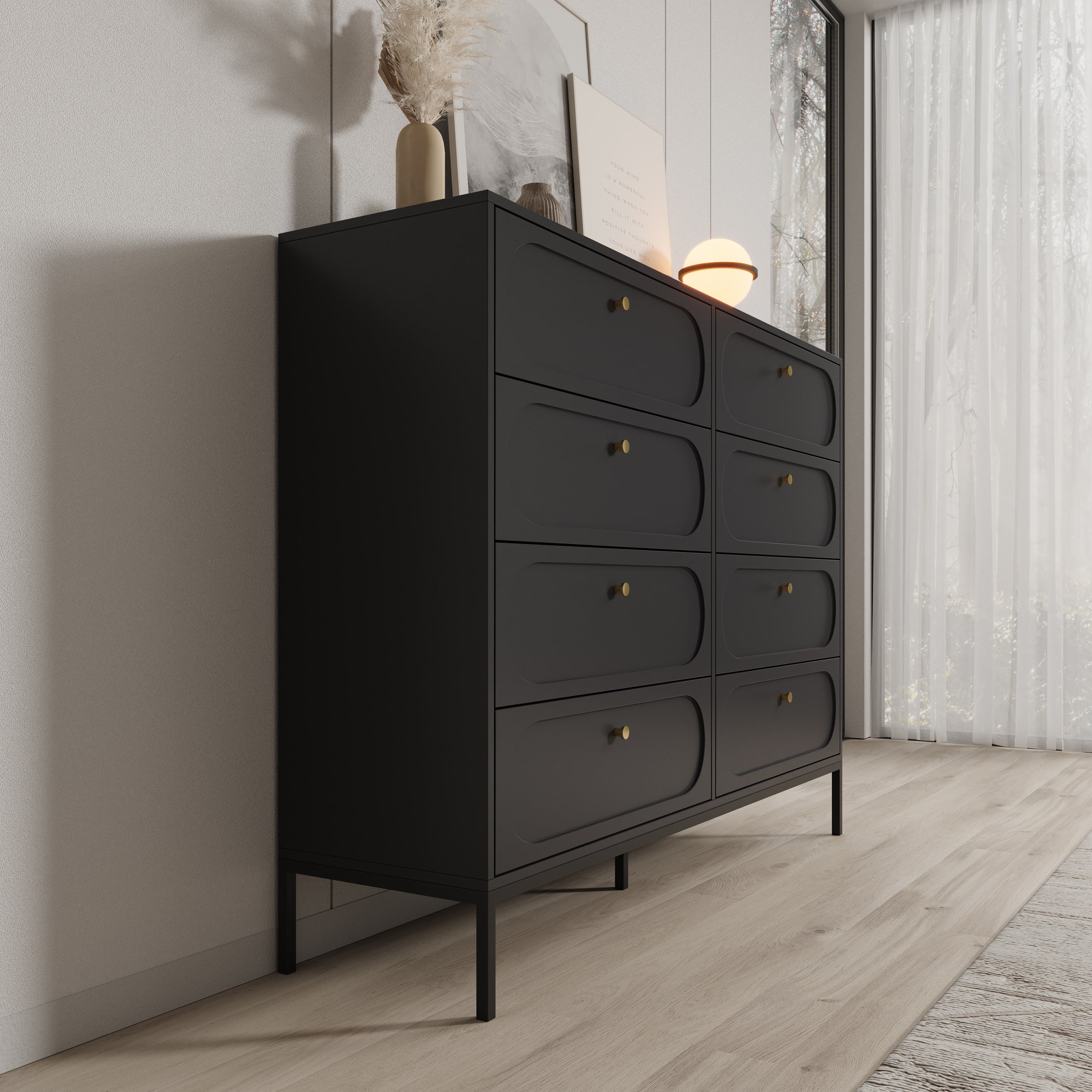 Montserrat - Ladekast met 8 lades - Zwart - 150x40x115 cm