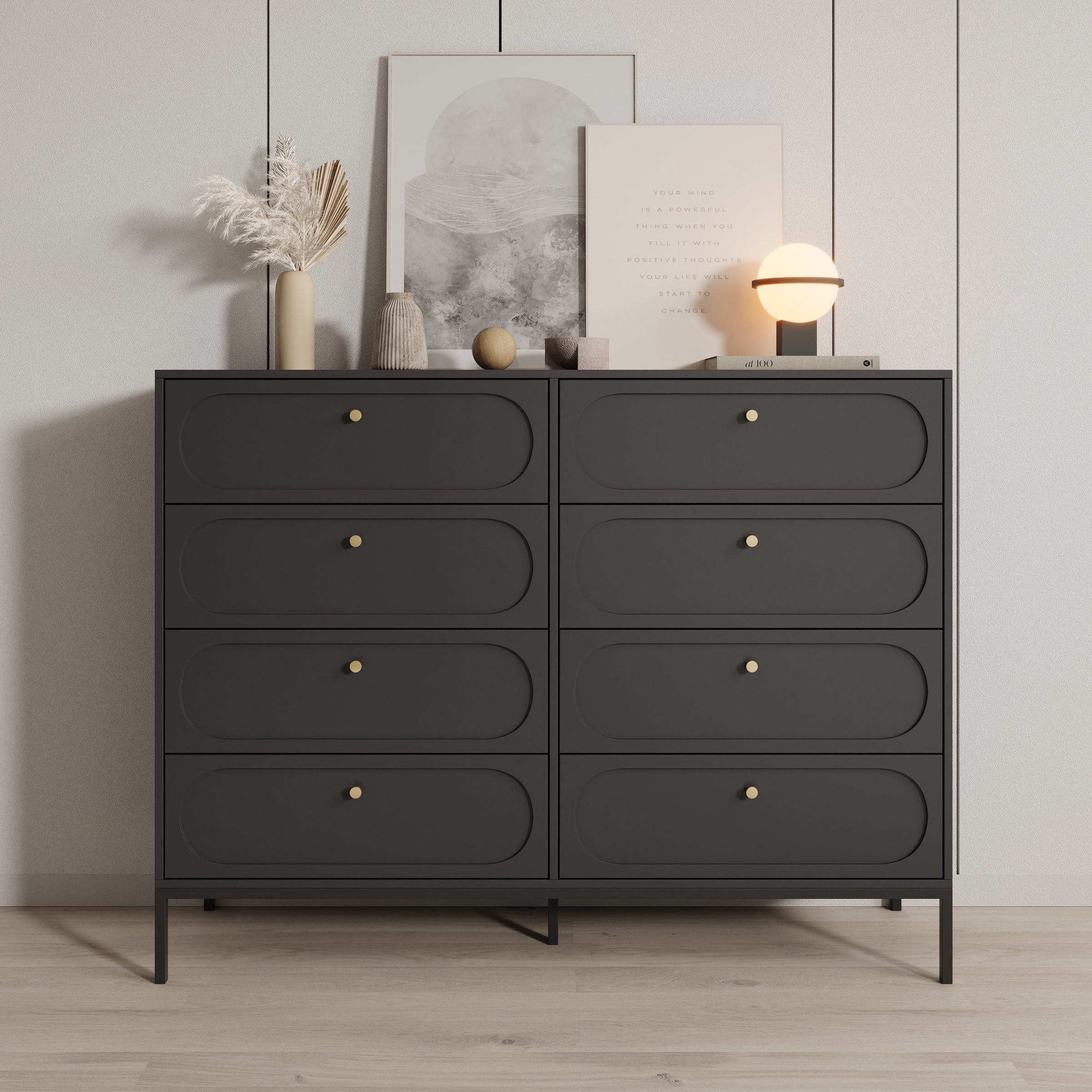 Montserrat - Ladekast met 8 lades - Zwart - 150x40x115 cm