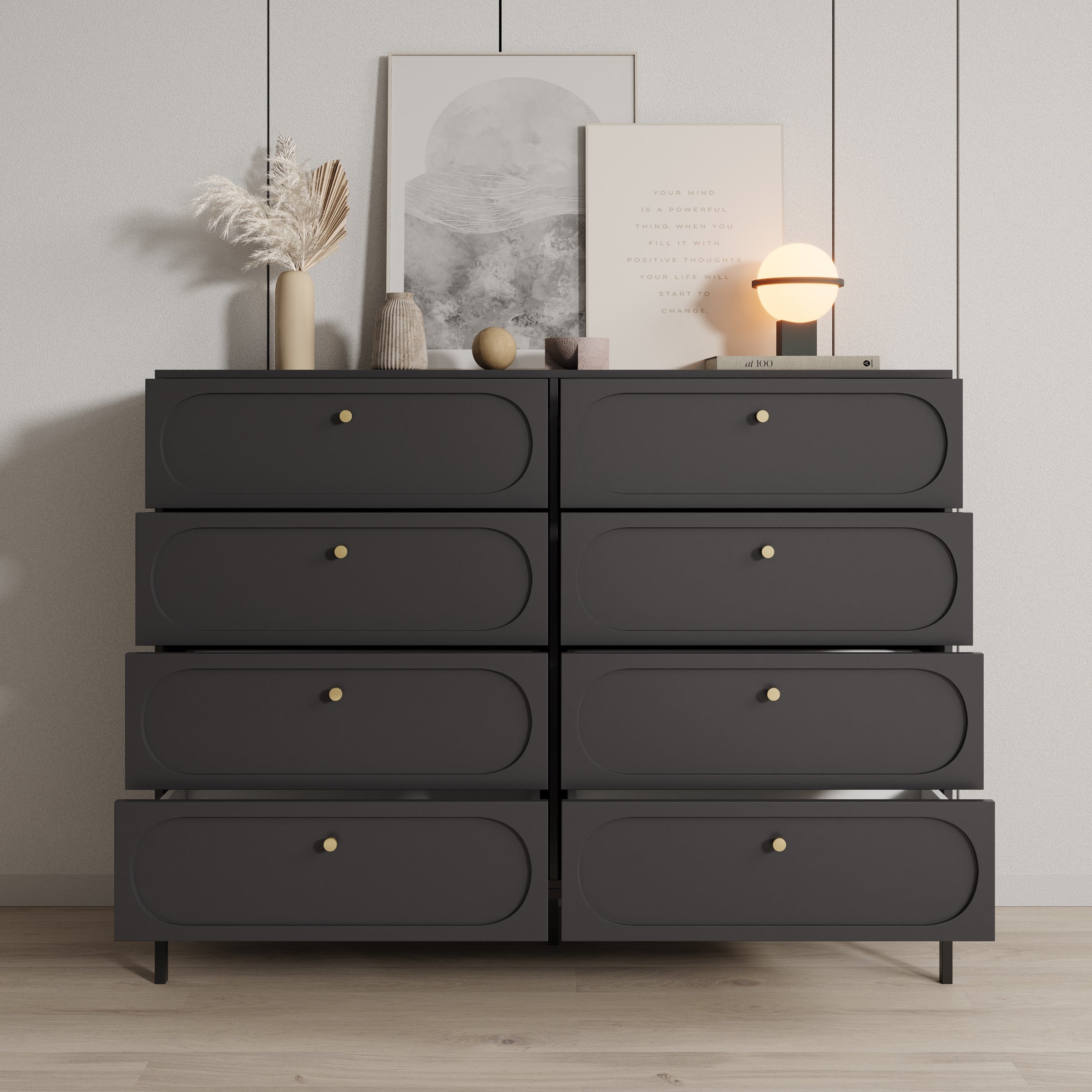 Montserrat - Ladekast met 8 lades - Zwart - 150x40x115 cm