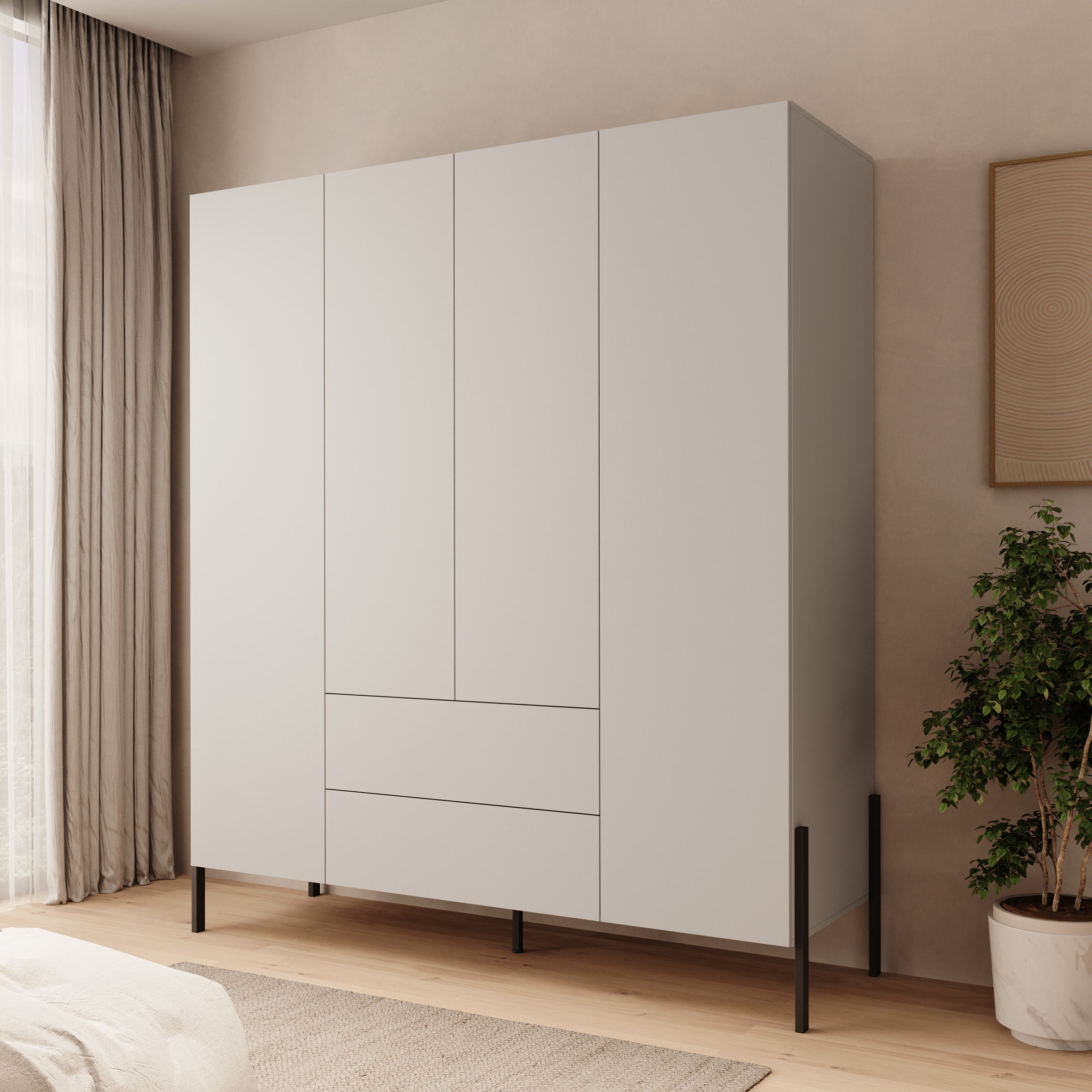 Monvero - Kledingkast 4-deurs - Beige - 184x60x210 cm