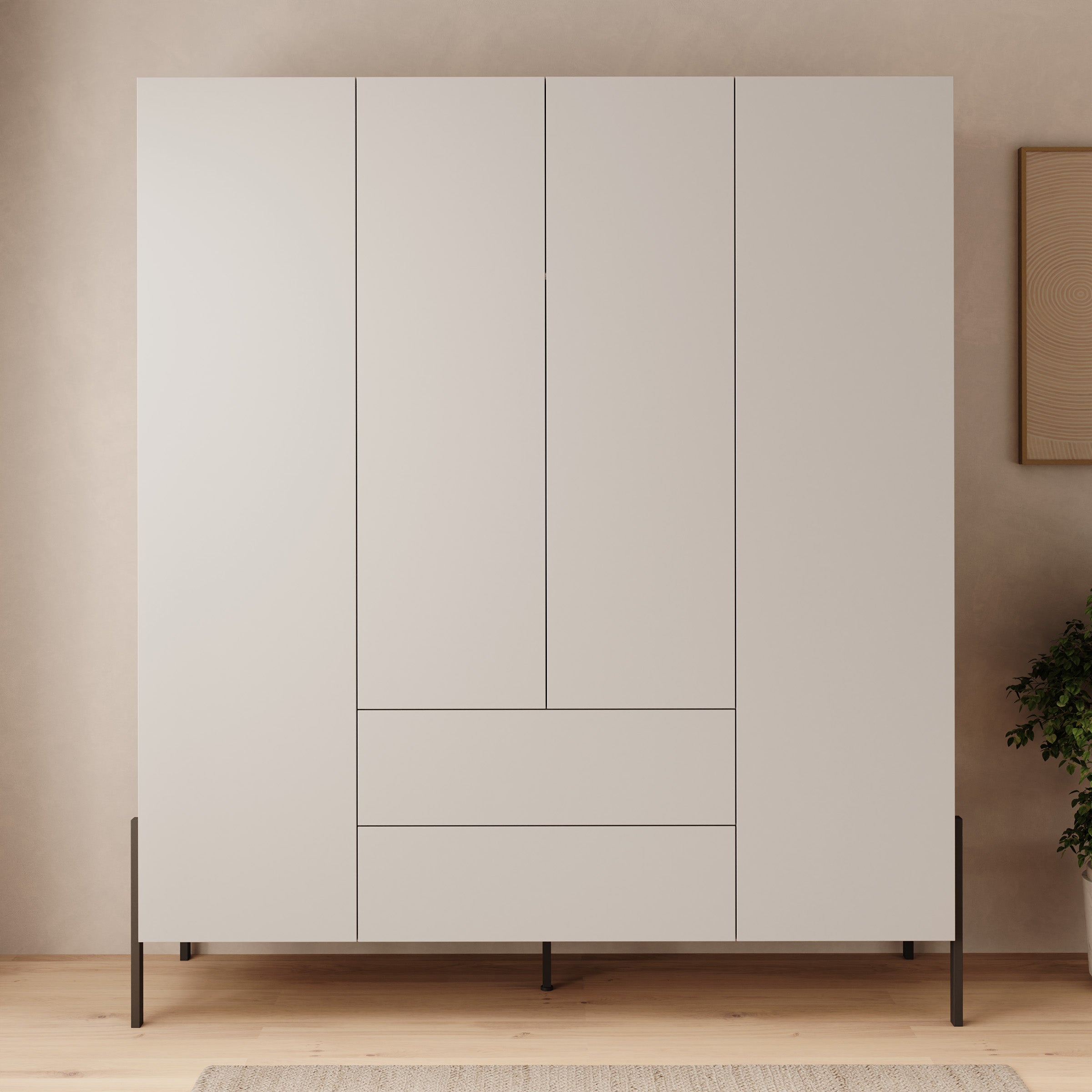 Monvero - Kledingkast 4-deurs - Beige - 184x60x210 cm