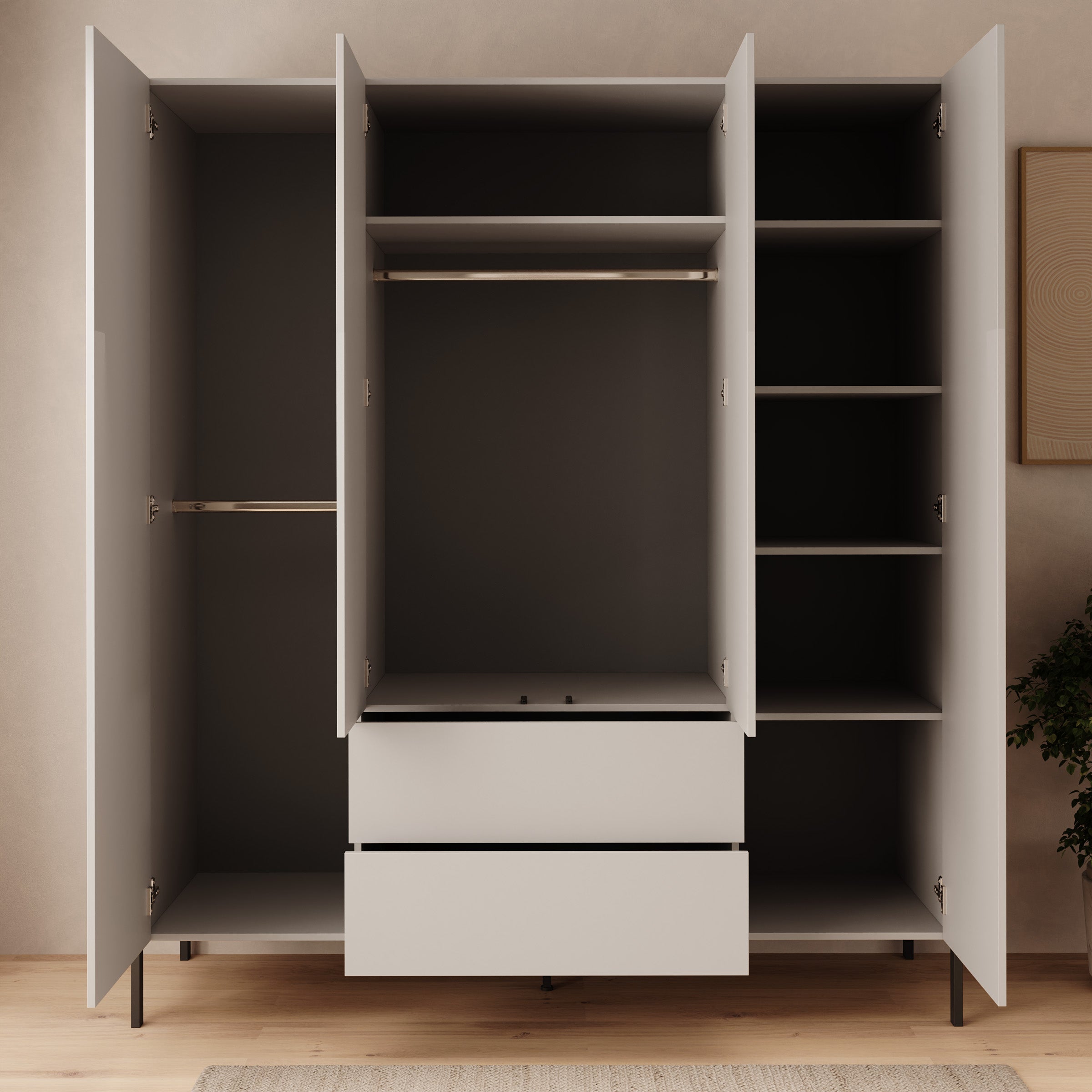 Monvero - Kledingkast 4-deurs - Beige - 184x60x210 cm