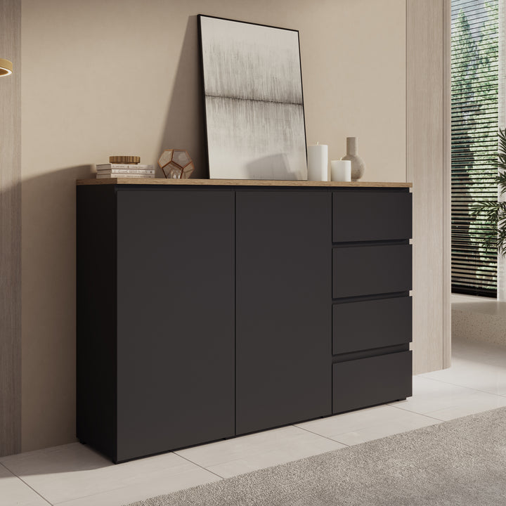 Moss - Dressoir - Zwart/Eikenpatroon - 150x35x100 cm
