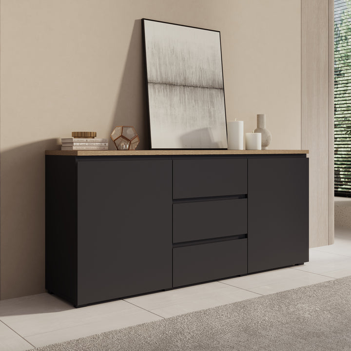 Moss - Dressoir - Zwart/Eikenpatroon - 150x35x68 cm