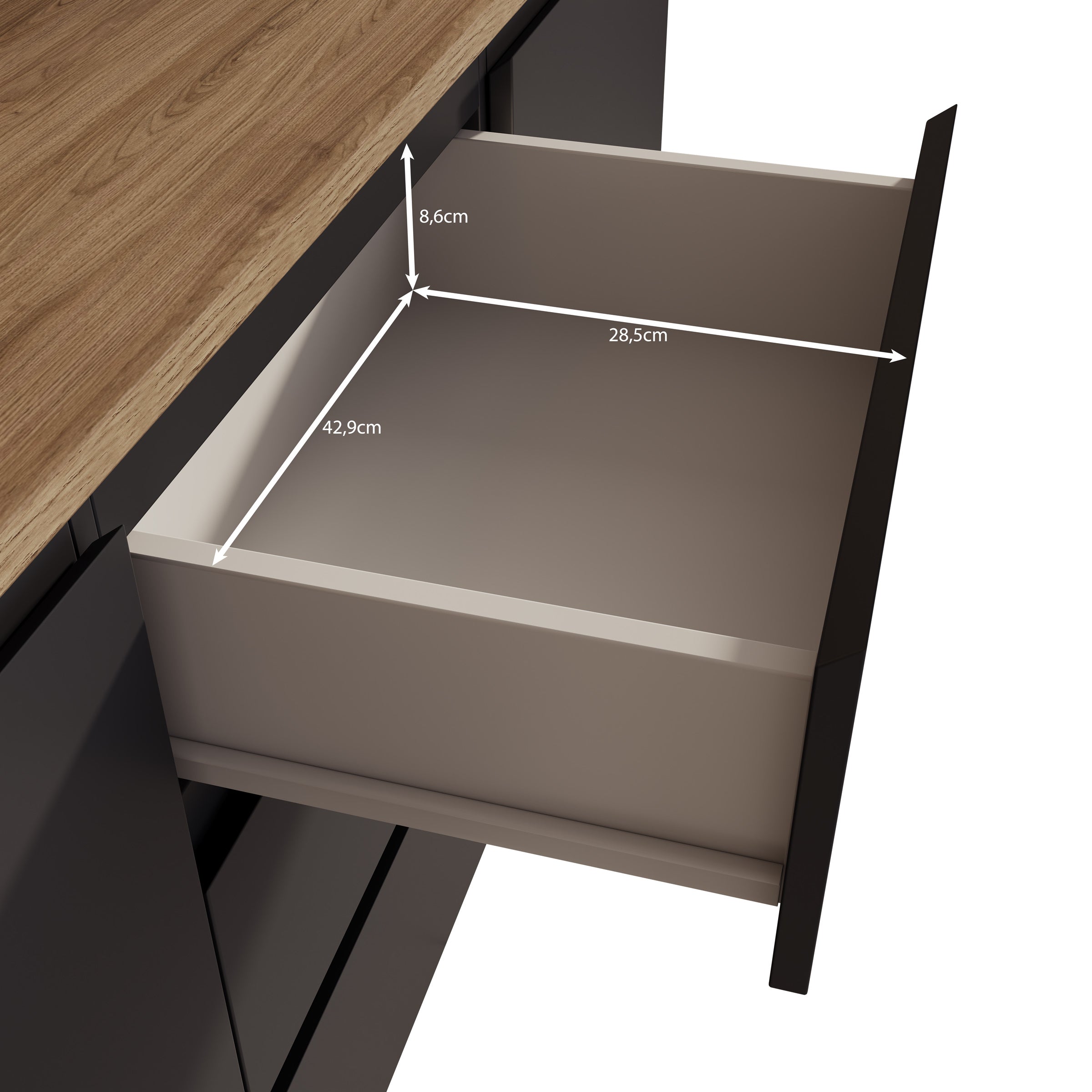 Moss - Dressoir - Zwart/Eikenpatroon - 150x35x68 cm