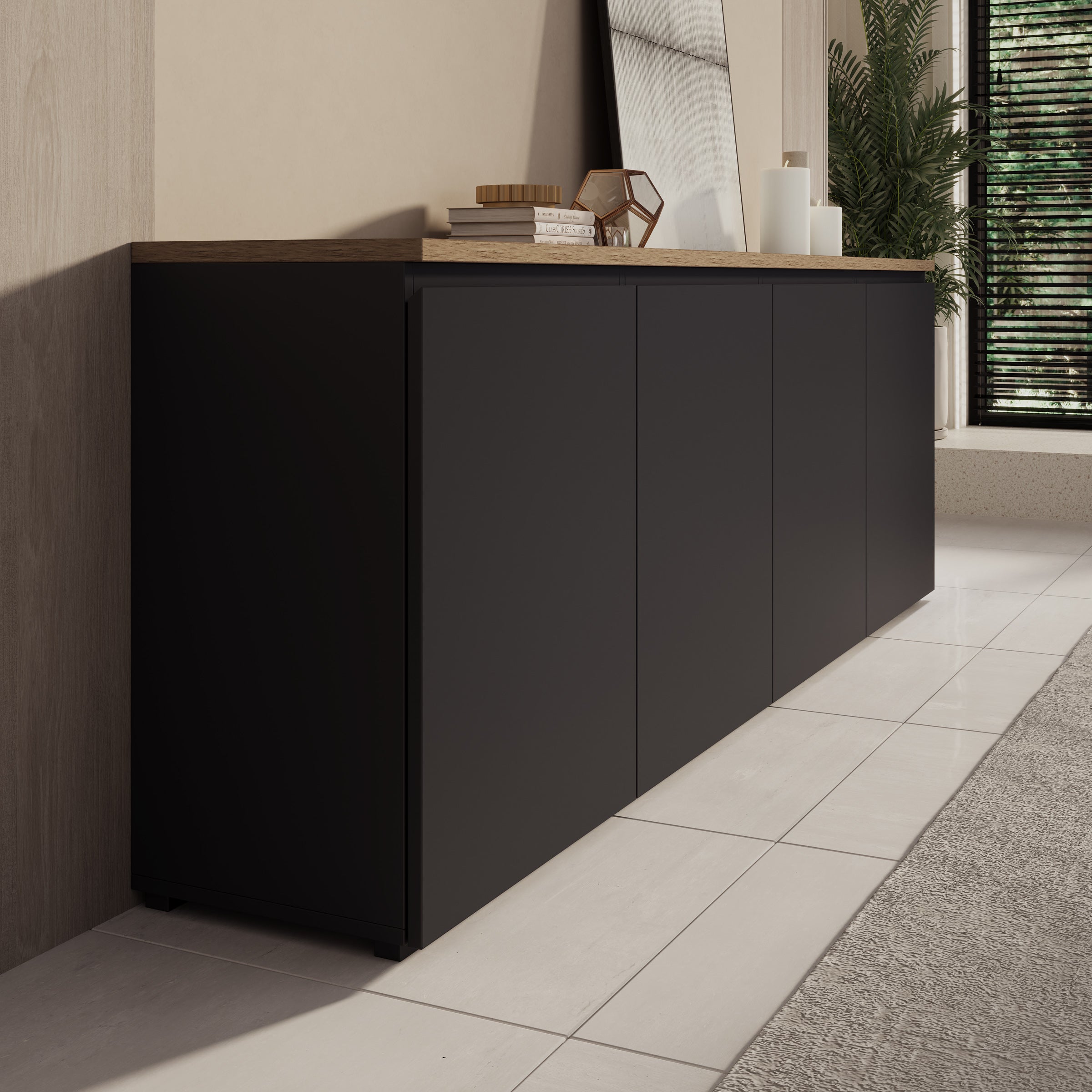 Moss - Dressoir - Zwart/Eikenpatroon - 200x35x68 cm
