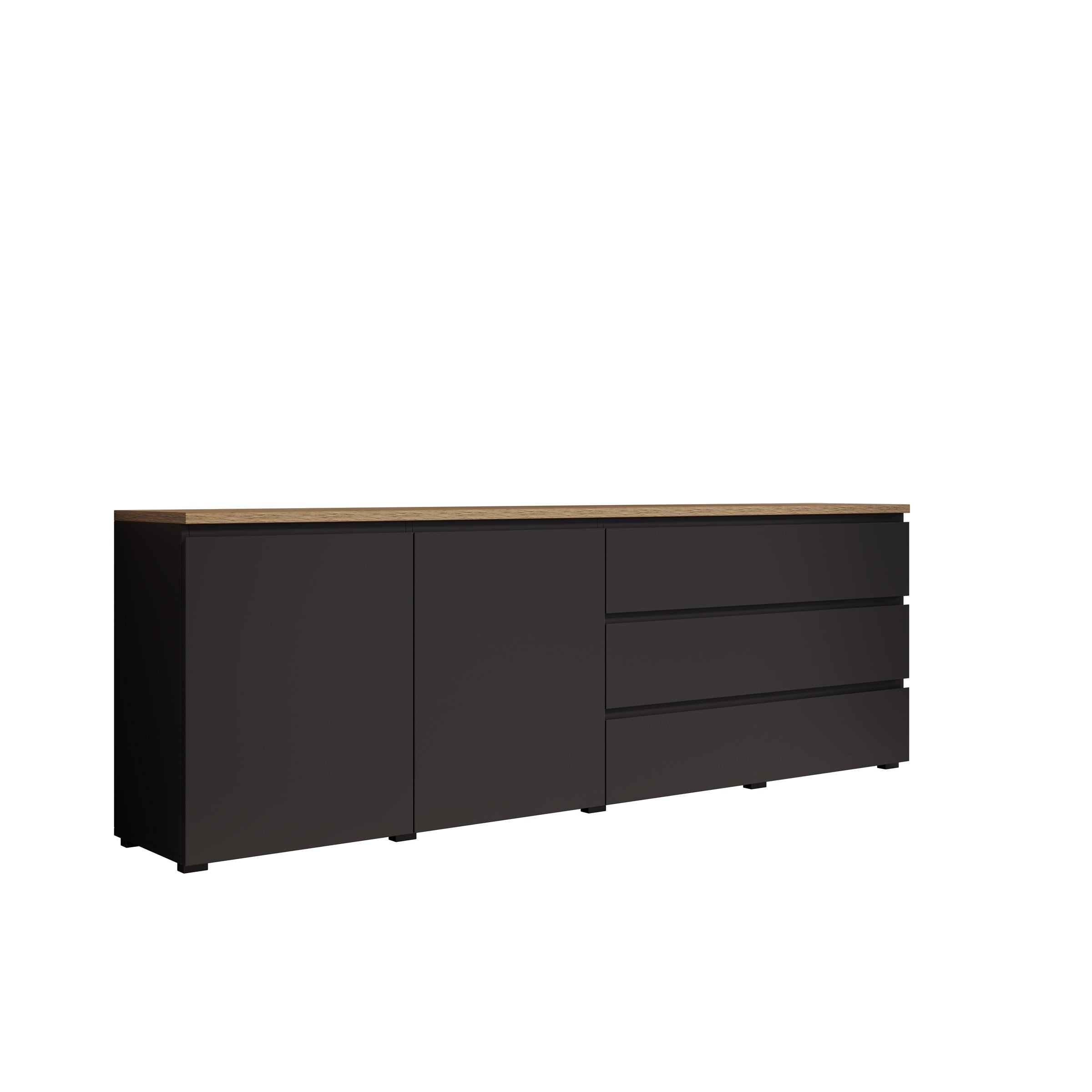 Moss 2 - Dressoir - Zwart/Eikenpatroon - 200x35x68 cm