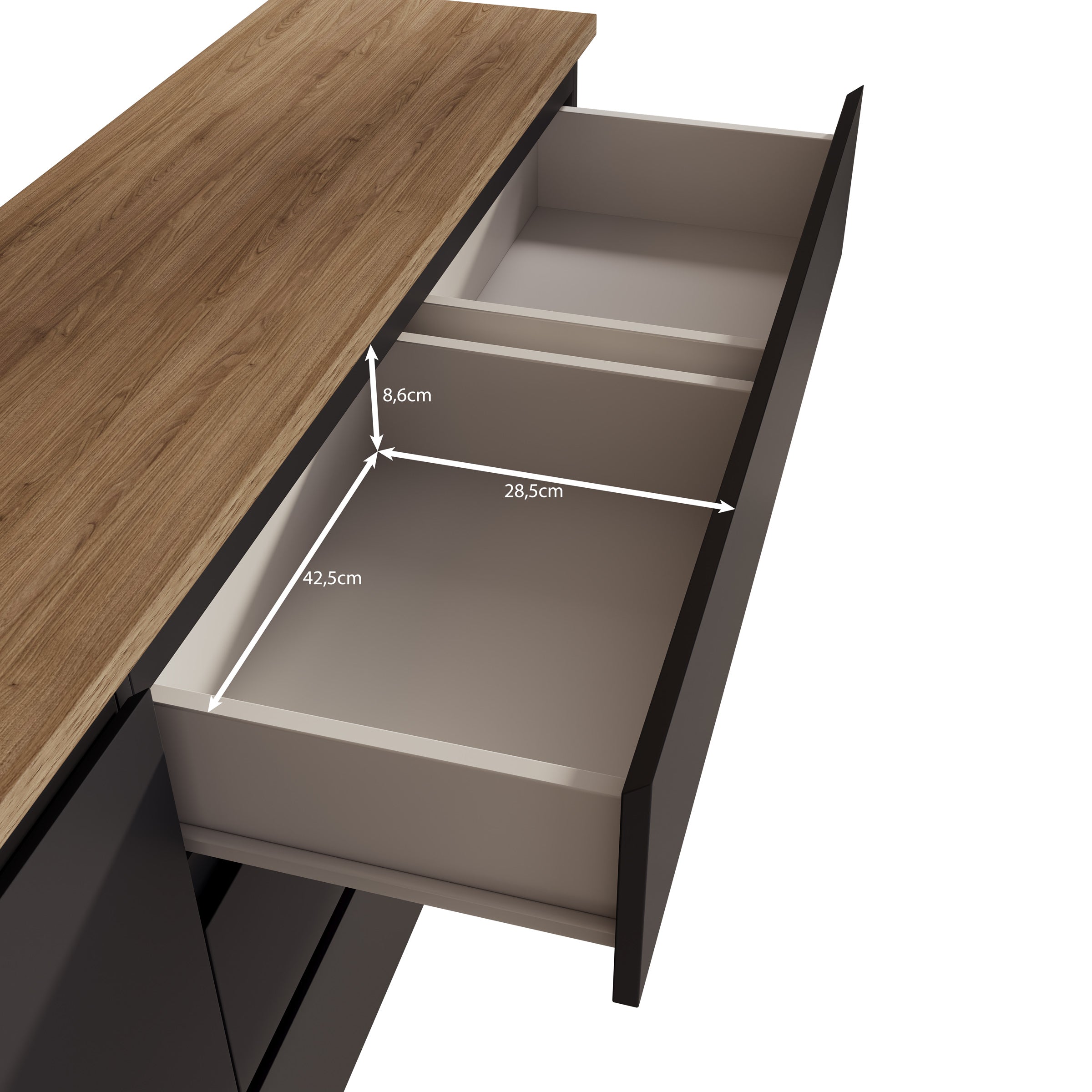 Moss 2 - Dressoir - Zwart/Eikenpatroon - 200x35x68 cm