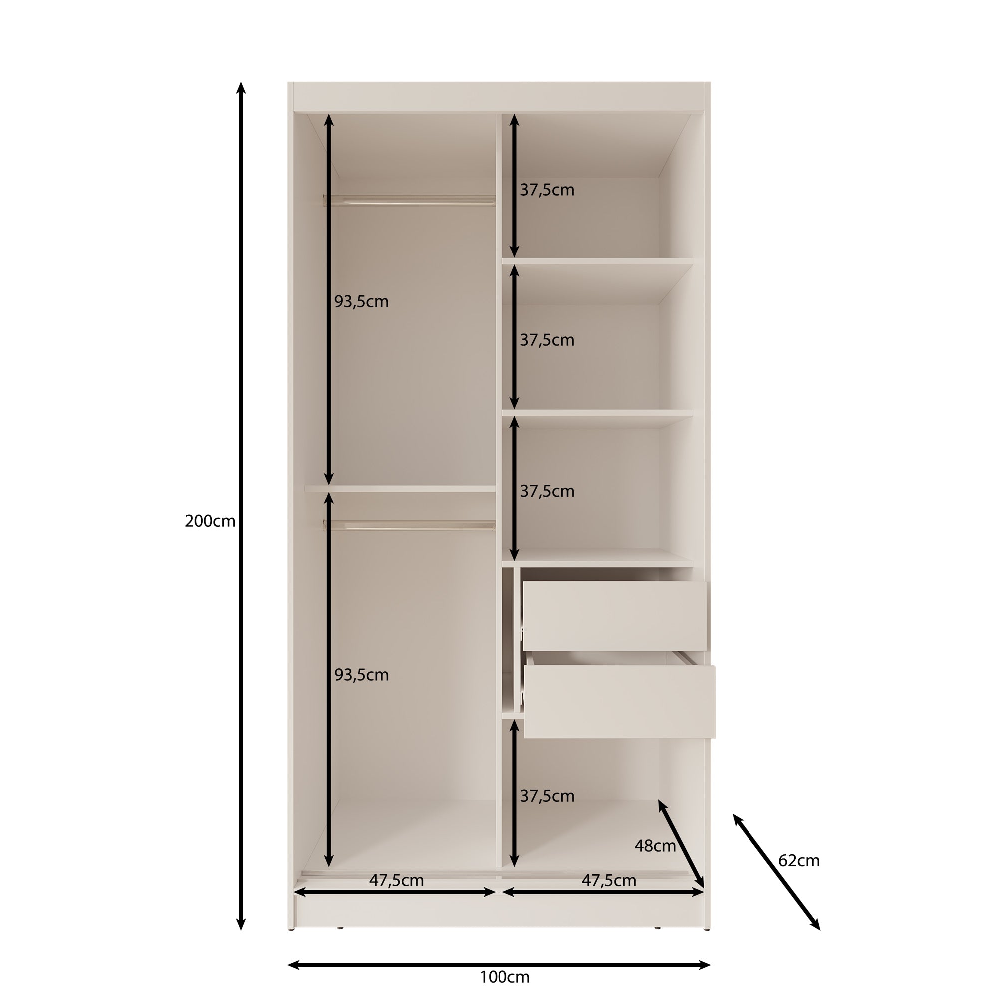 Moyo - Kledingkast met 2 schuifdeuren - Eikenpatroon - 100x62x200 cm