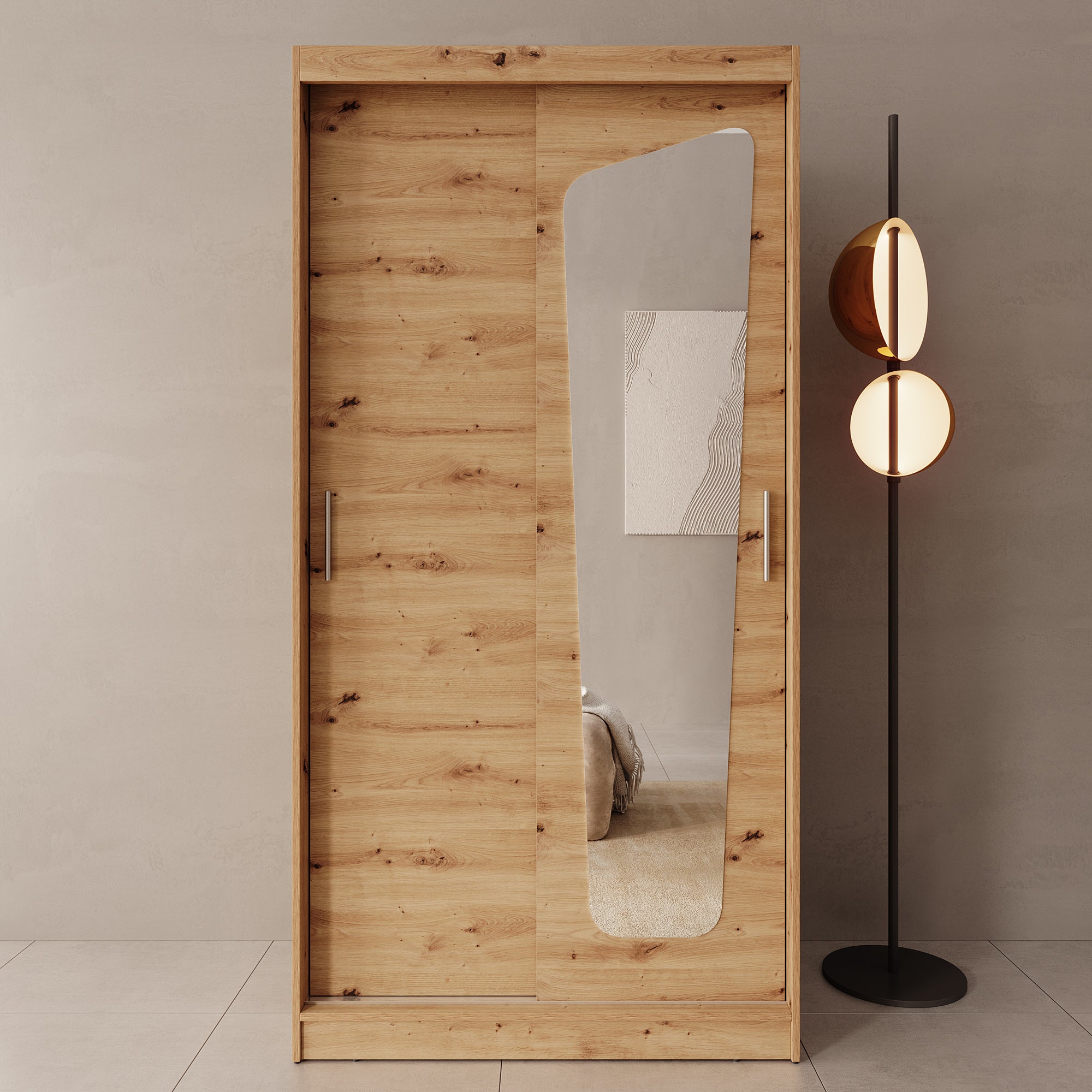 Moyo - Kledingkast met 2 schuifdeuren - Eikenpatroon - 100x62x200 cm