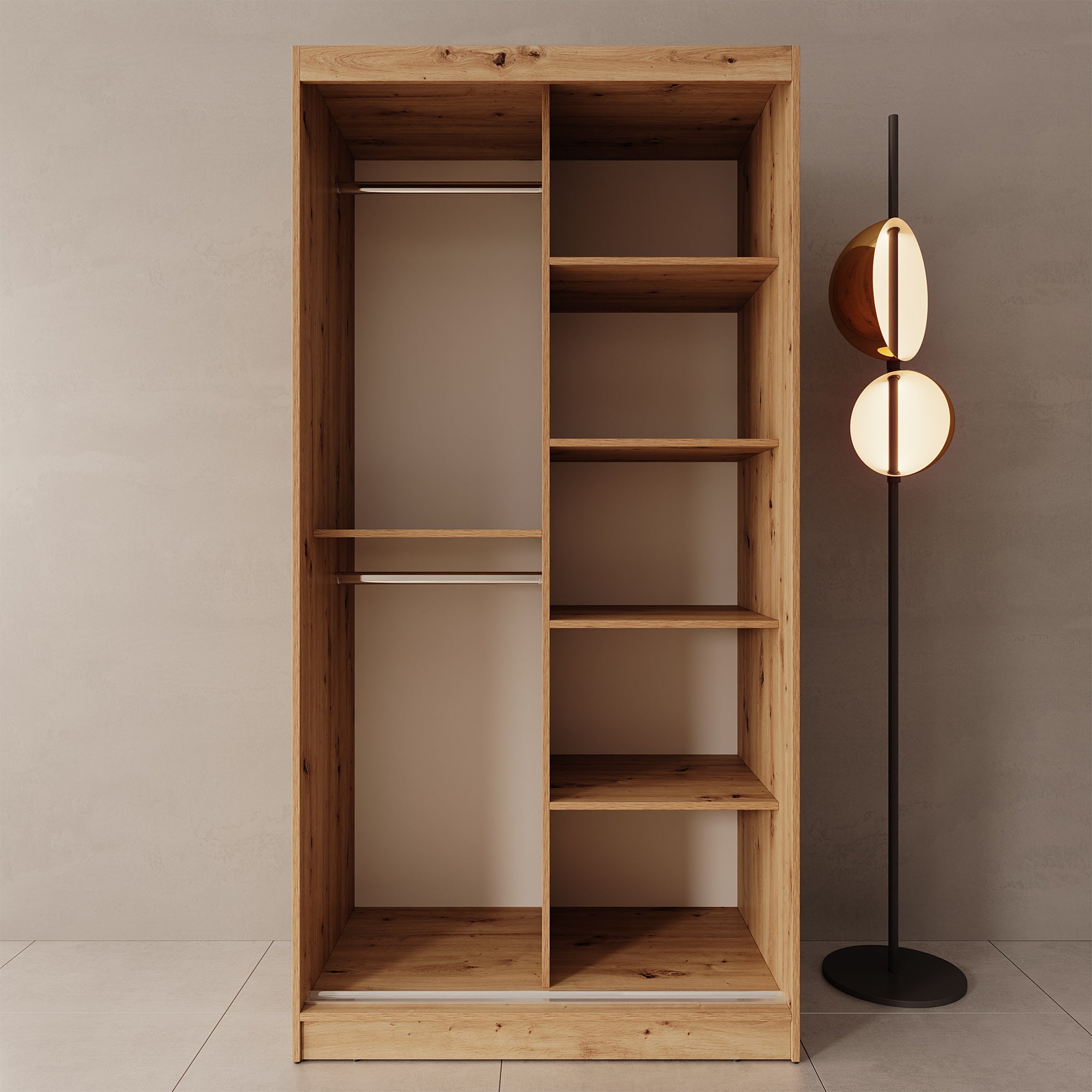 Moyo - Kledingkast met 2 schuifdeuren - Eikenpatroon - 100x62x200 cm