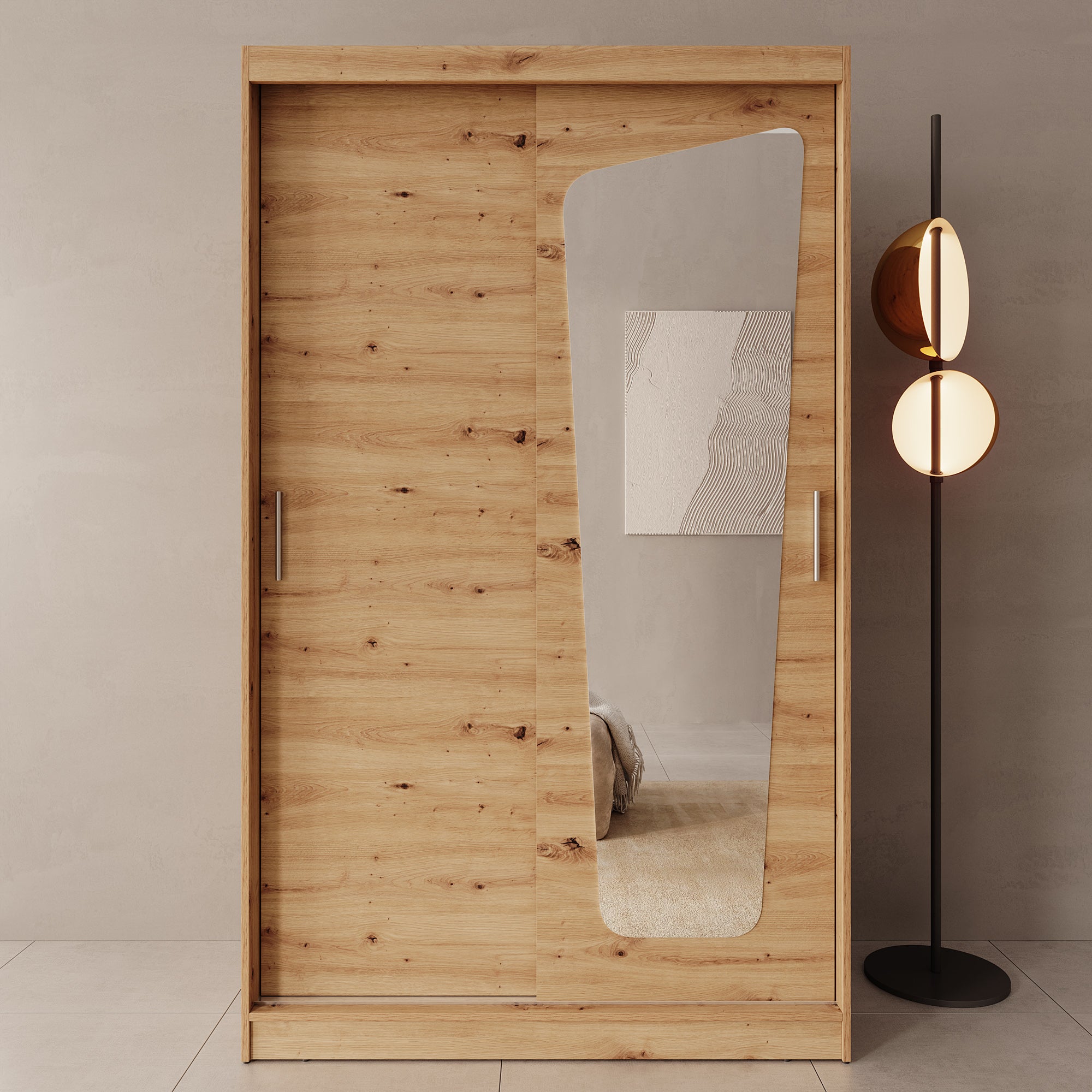 Moyo - Kledingkast met 2 schuifdeuren - Eikenpatroon - 120x62x200 cm