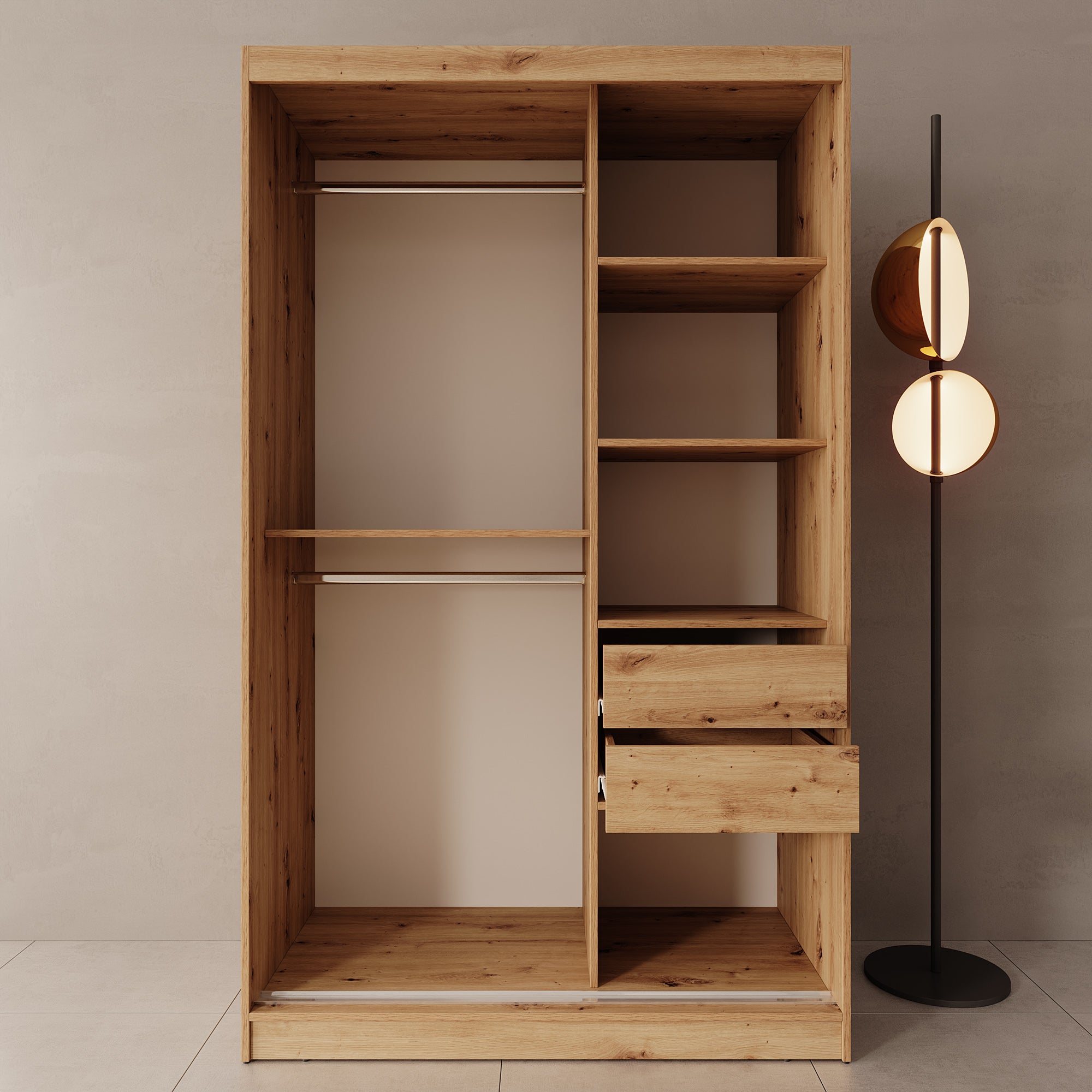 Moyo - Kledingkast met 2 schuifdeuren - Eikenpatroon - 120x62x200 cm