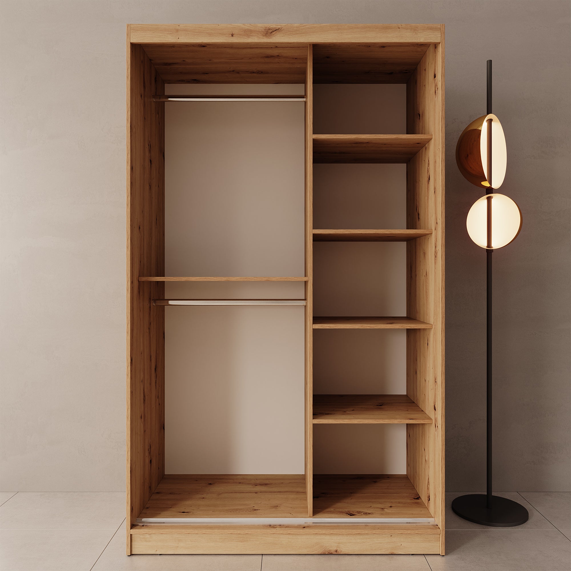 Moyo - Kledingkast met 2 schuifdeuren - Eikenpatroon - 120x62x200 cm