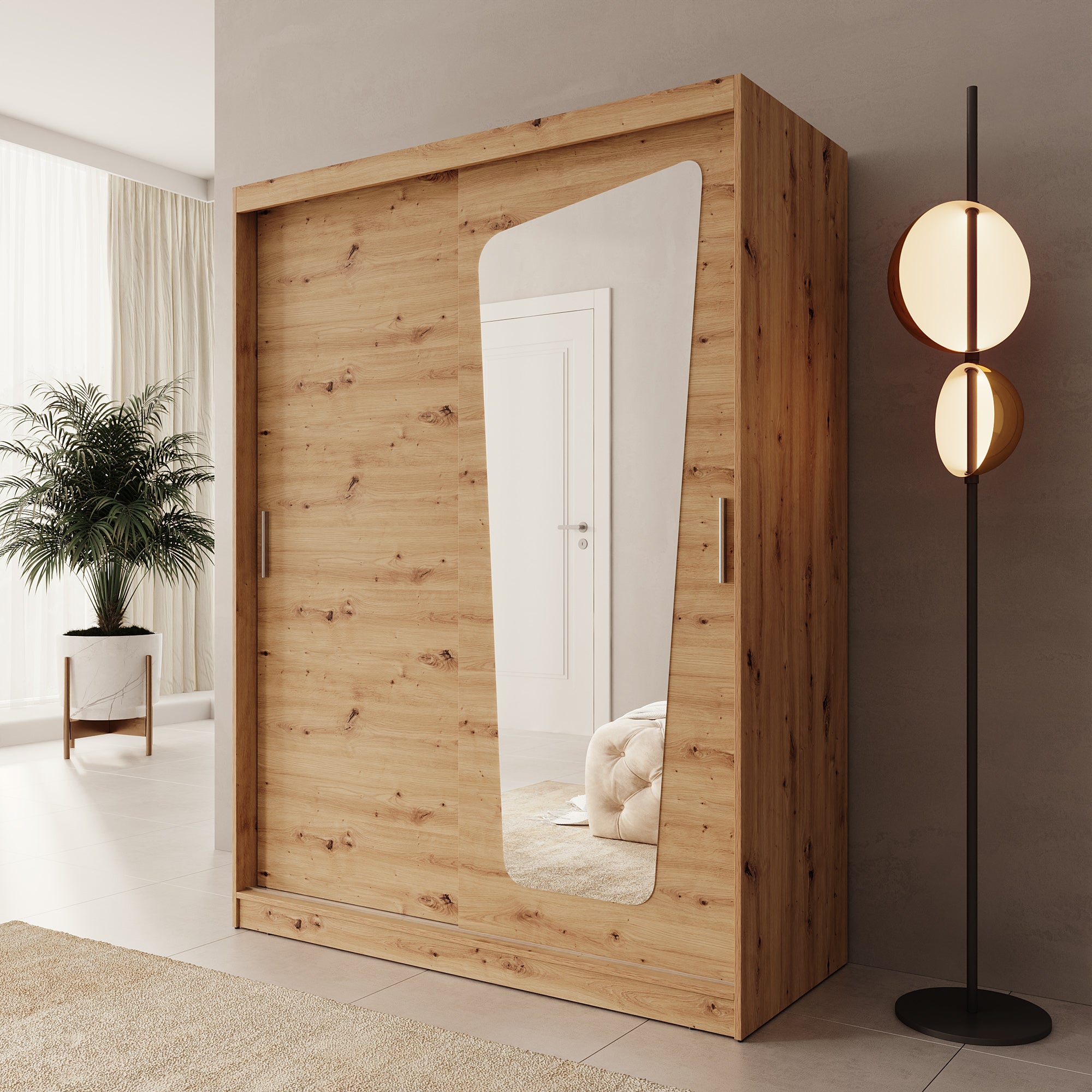 Moyo - Kledingkast met 2 schuifdeuren - Eikenpatroon - 150x62x200 cm