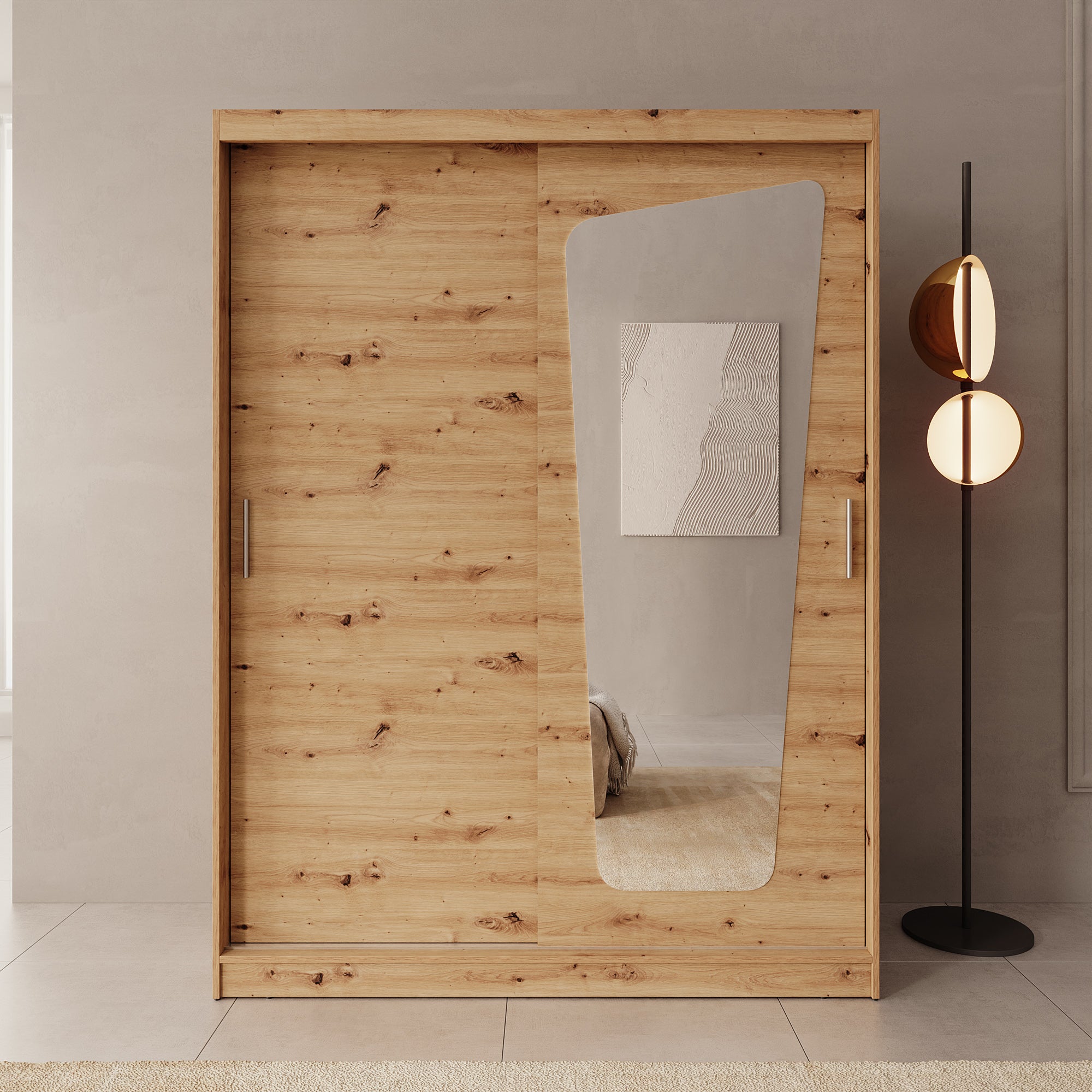 Moyo - Kledingkast met 2 schuifdeuren - Eikenpatroon - 150x62x200 cm