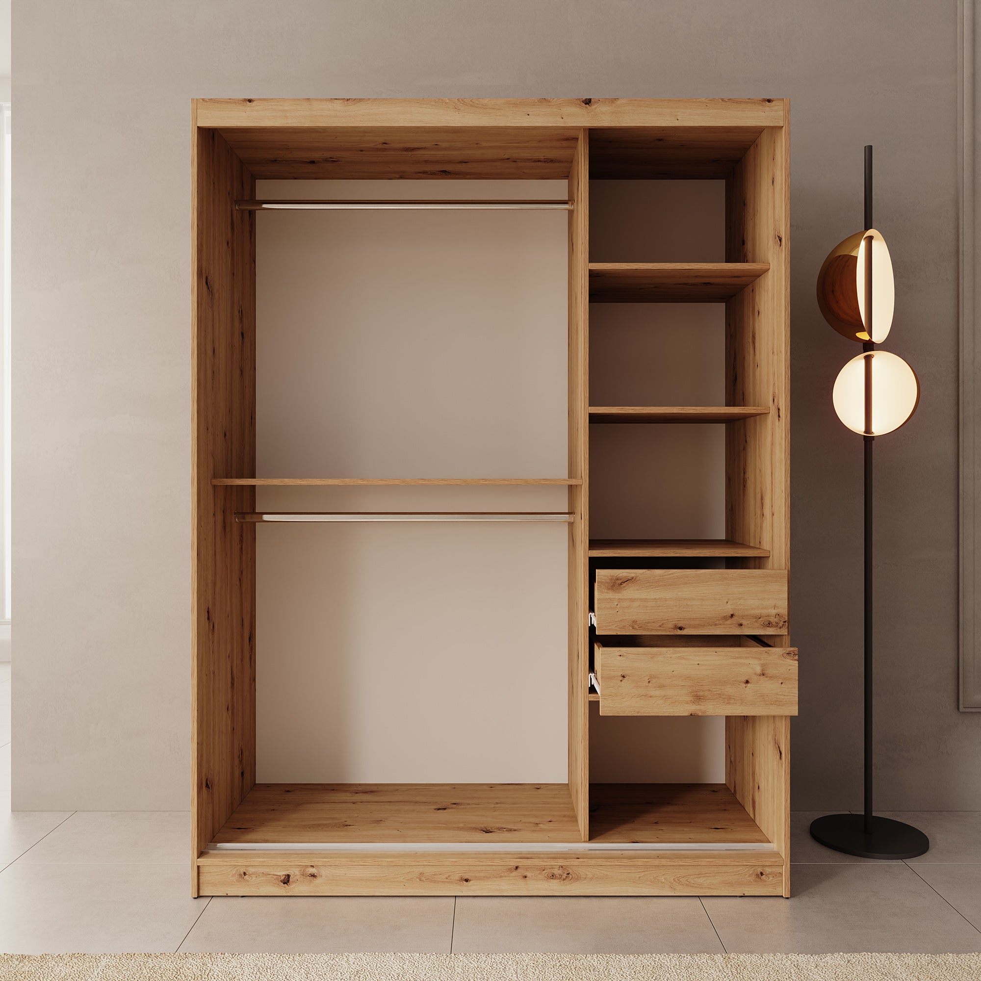 Moyo - Kledingkast met 2 schuifdeuren - Eikenpatroon - 150x62x200 cm