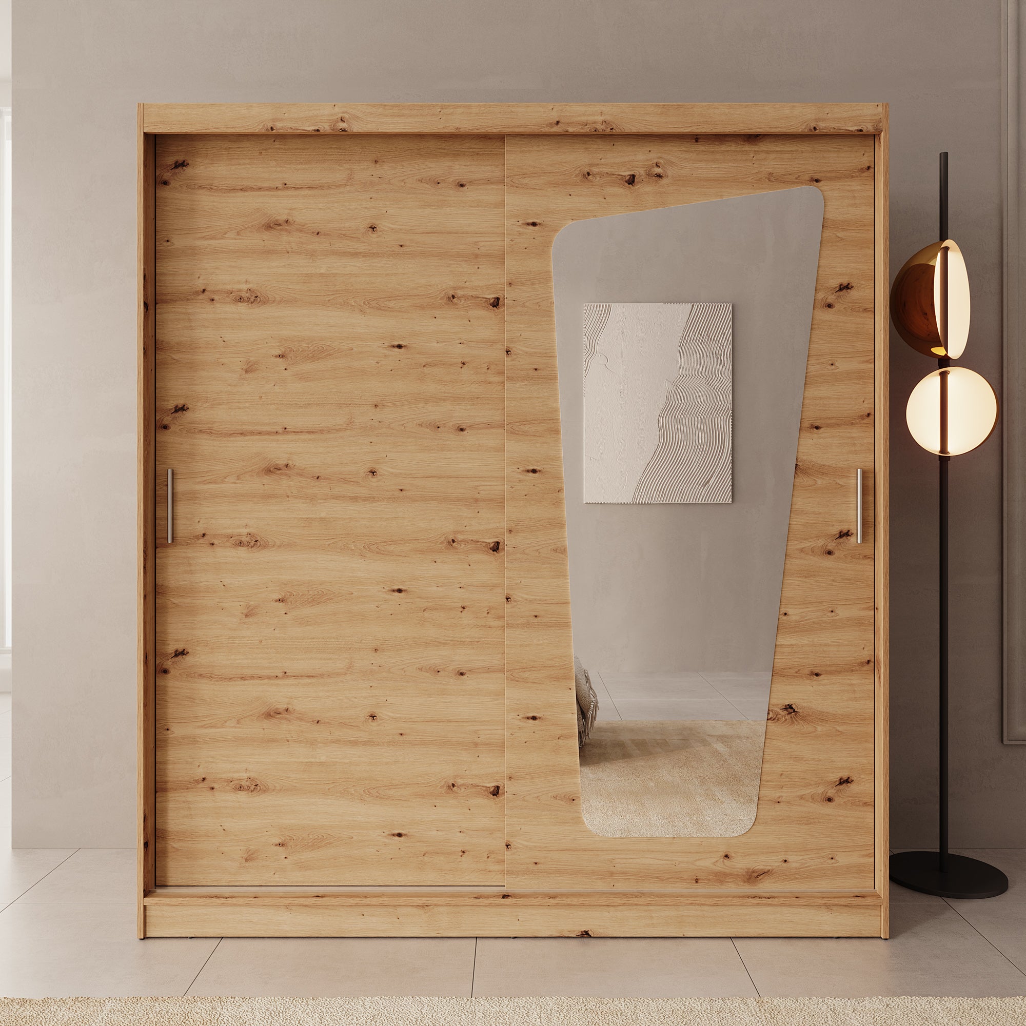 Moyo - Kledingkast met 2 schuifdeuren - Eikenpatroon - 180x62x200 cm