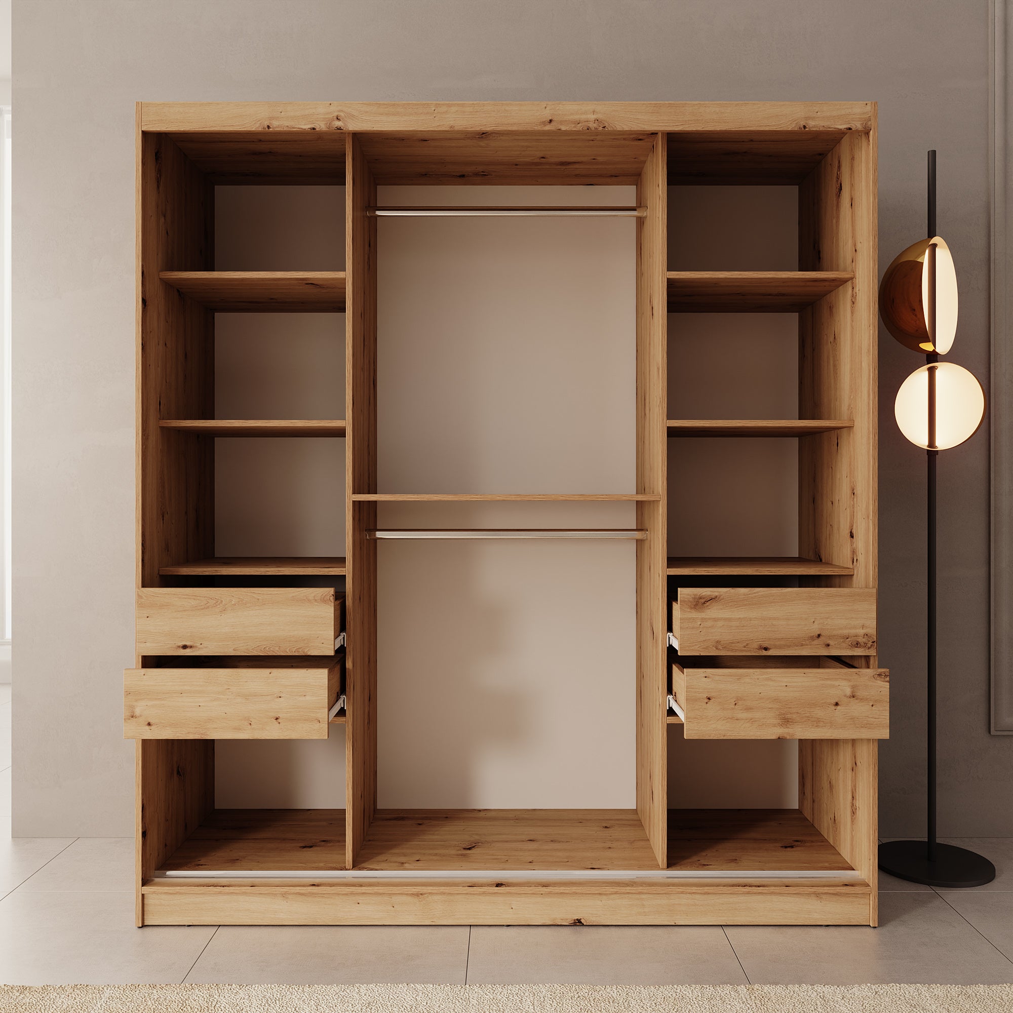 Moyo - Kledingkast met 2 schuifdeuren - Eikenpatroon - 180x62x200 cm