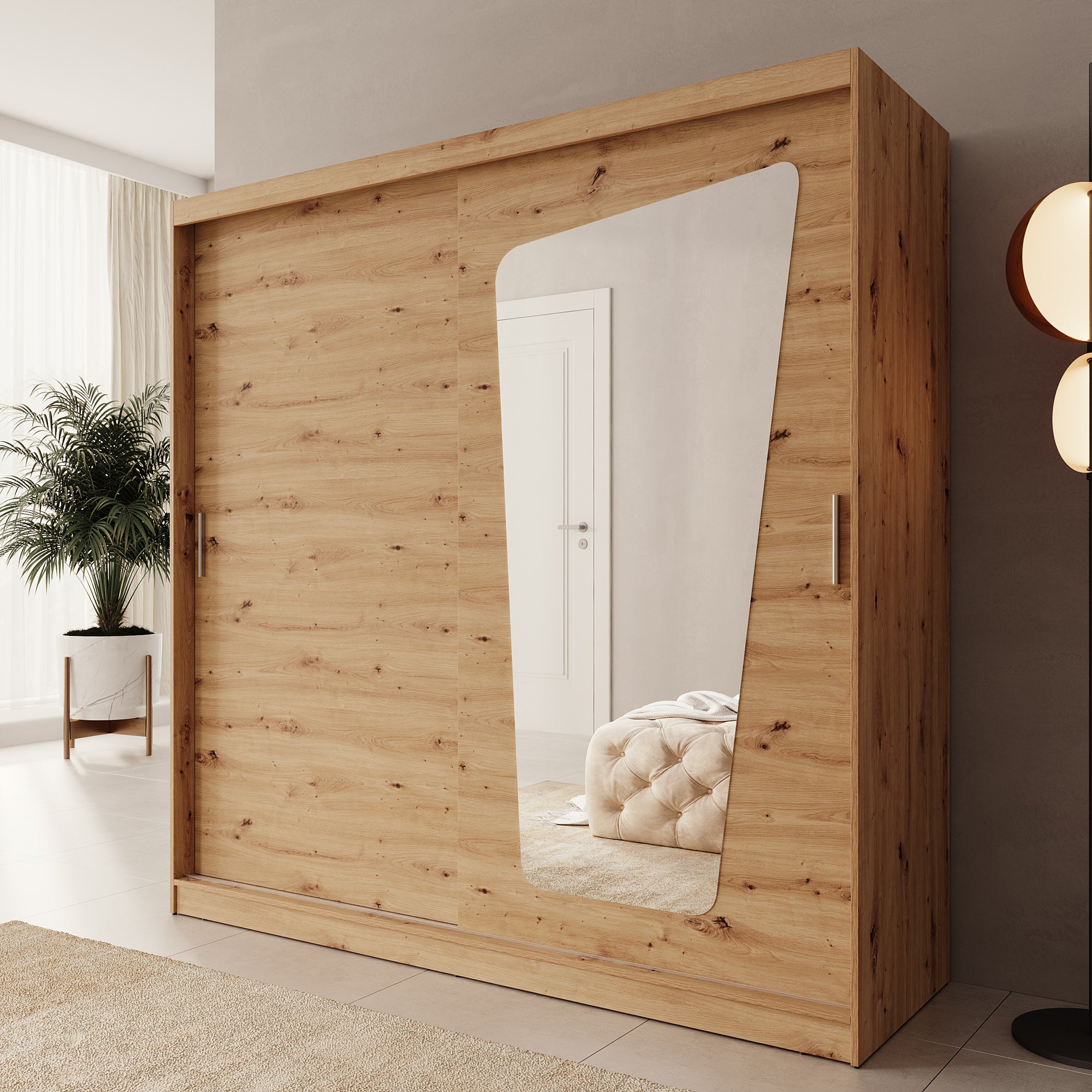 Moyo - Kledingkast met 2 schuifdeuren - Eikenpatroon - 200x62x200 cm
