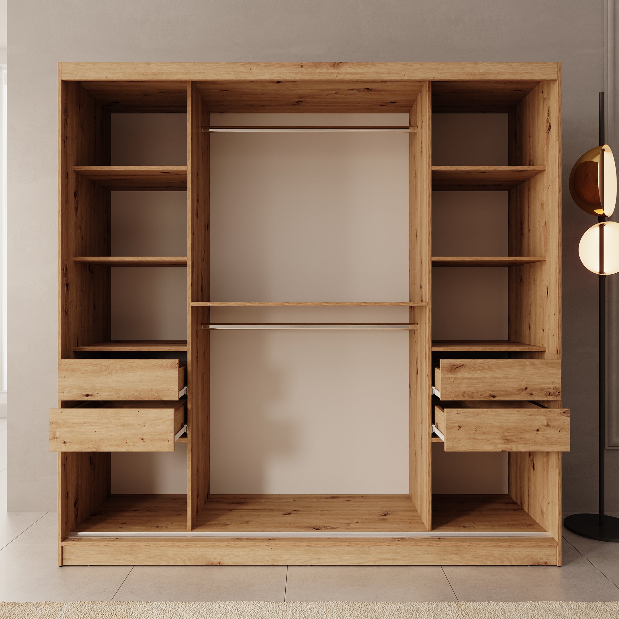 Moyo - Kledingkast met 2 schuifdeuren - Eikenpatroon - 200x62x200 cm