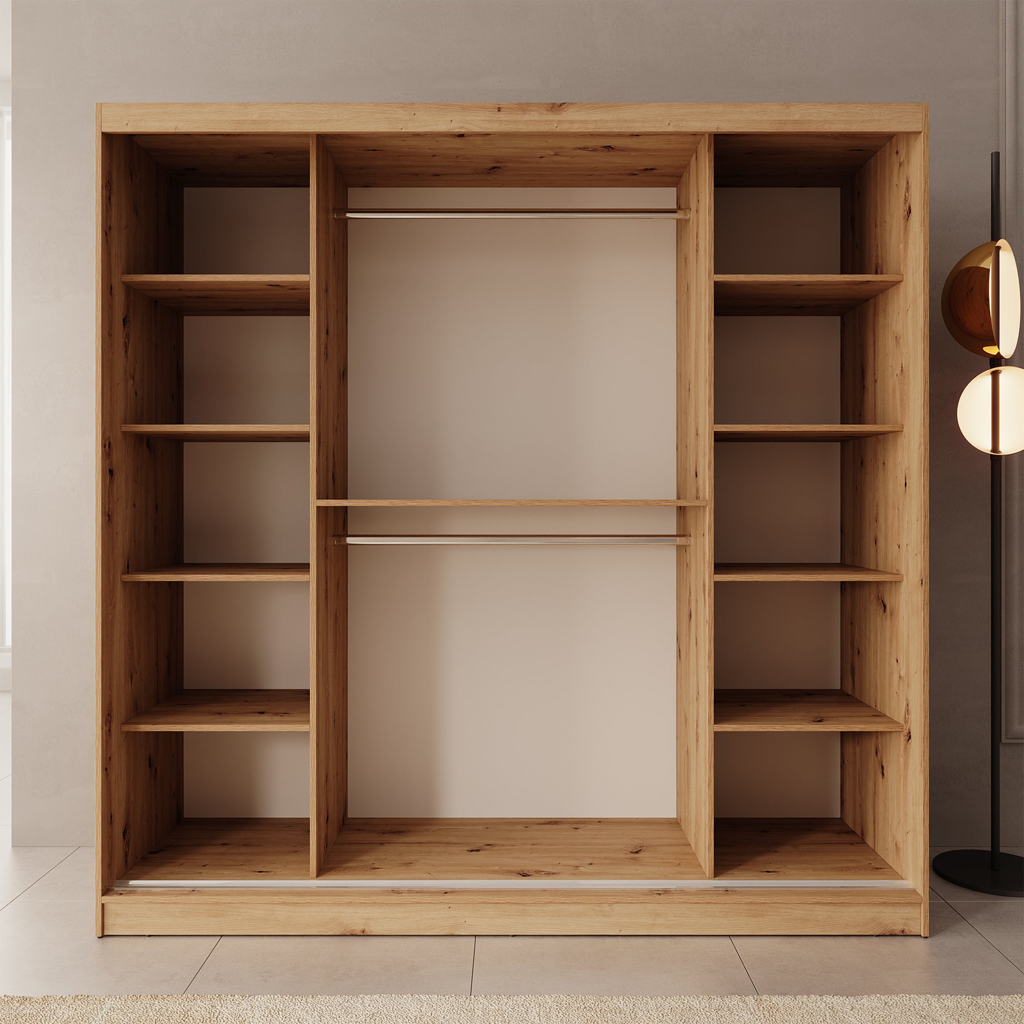 Moyo - Kledingkast met 2 schuifdeuren - Eikenpatroon - 200x62x200 cm